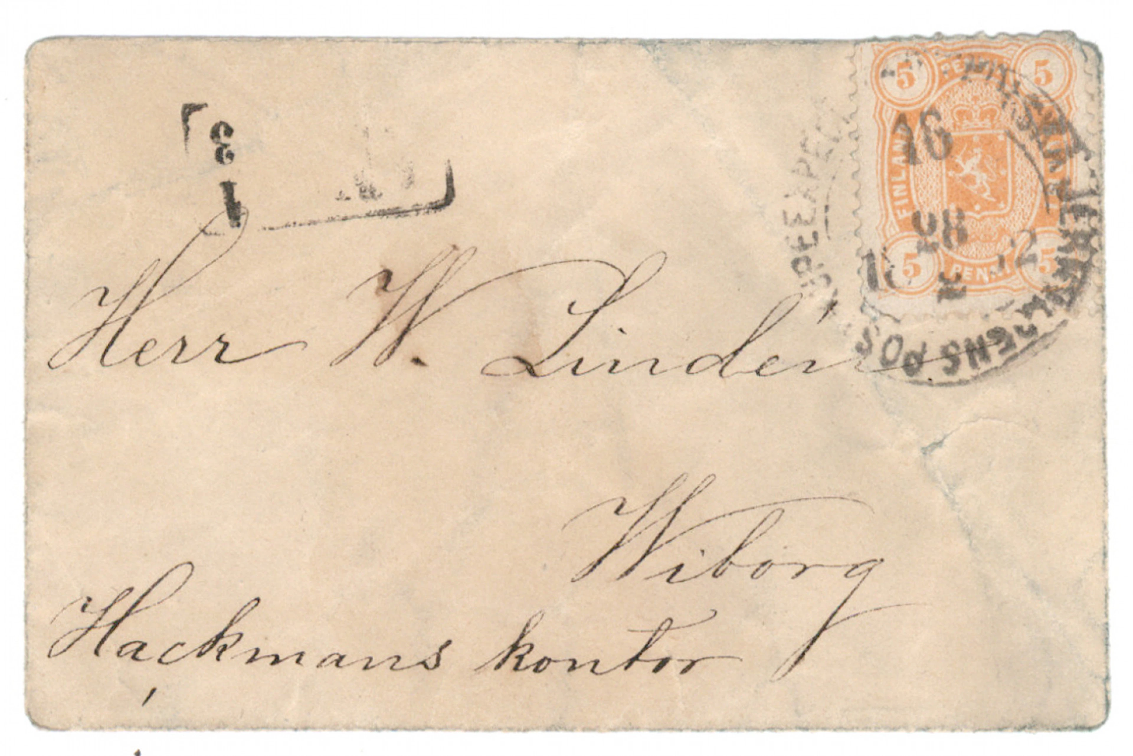 5 penni yellowish orange perforation 11 x 12½ on a small printed matter