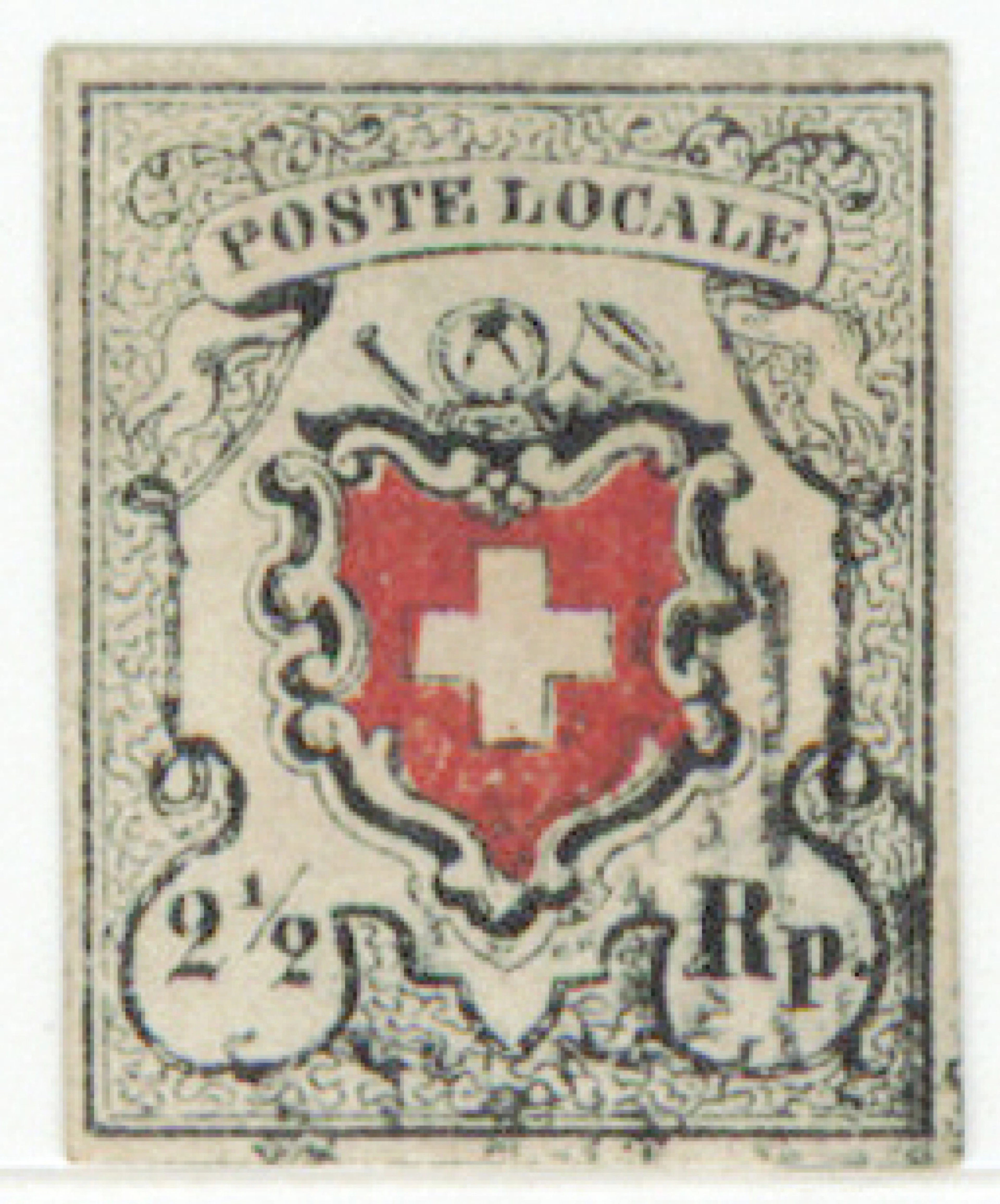 Poste Locale 1850 2½ Rappen black/red Mi 6 I (Zumstein 14 I) cross