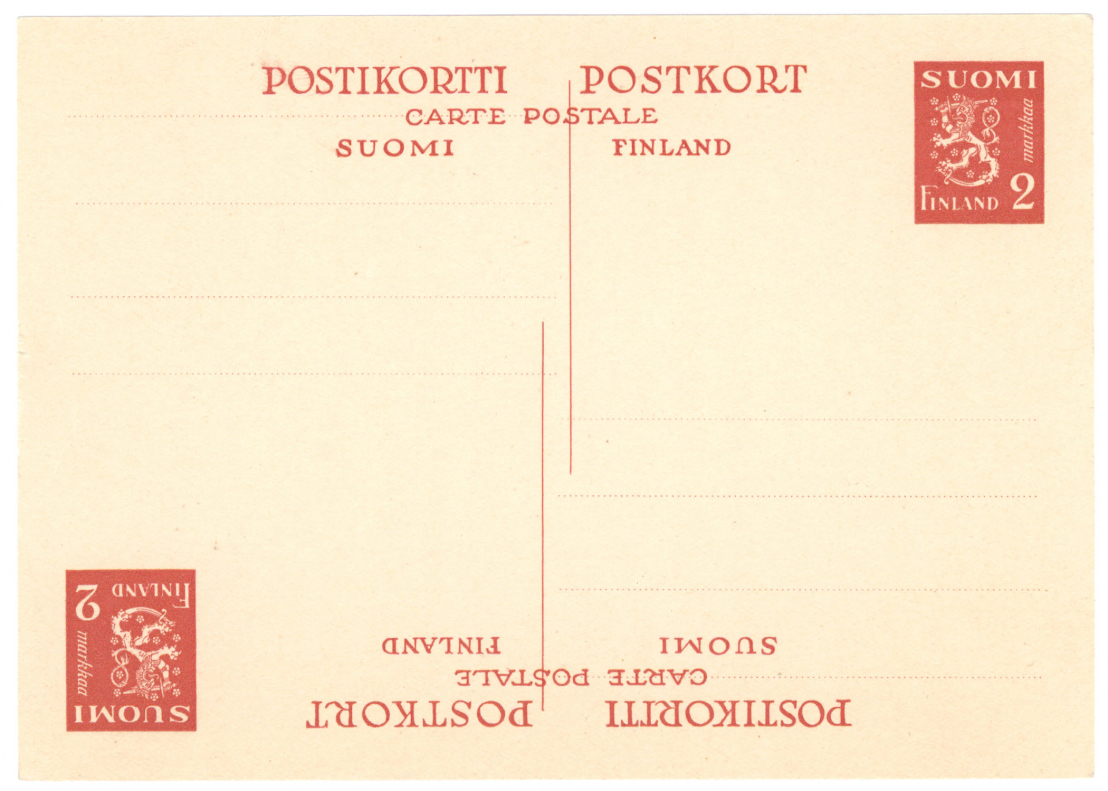 2 markka red DOUBLE PRINT and furthermore in a TÊTE-BÊCHE PAIR, unused