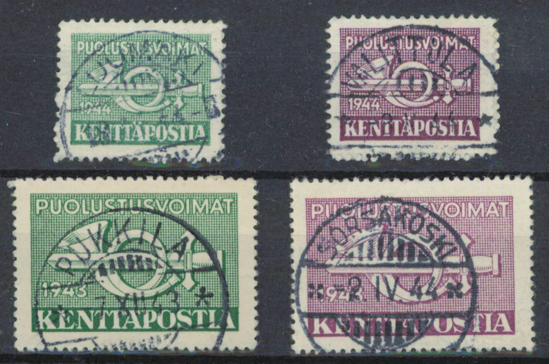 1943 - 1944 green and violet stamps with fine superb cancellations.