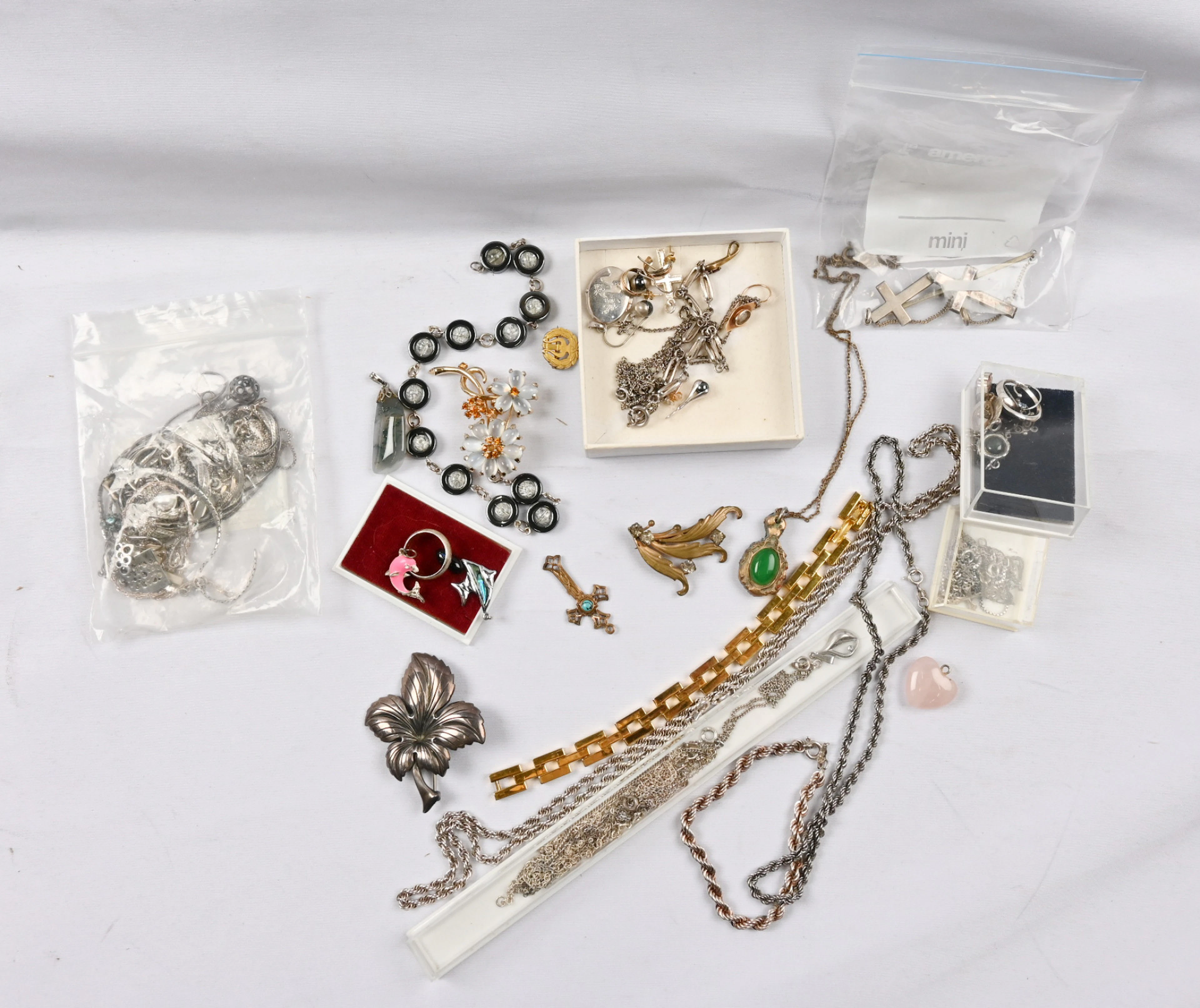 Jewelry versatile selection silver and other as well as a small golden