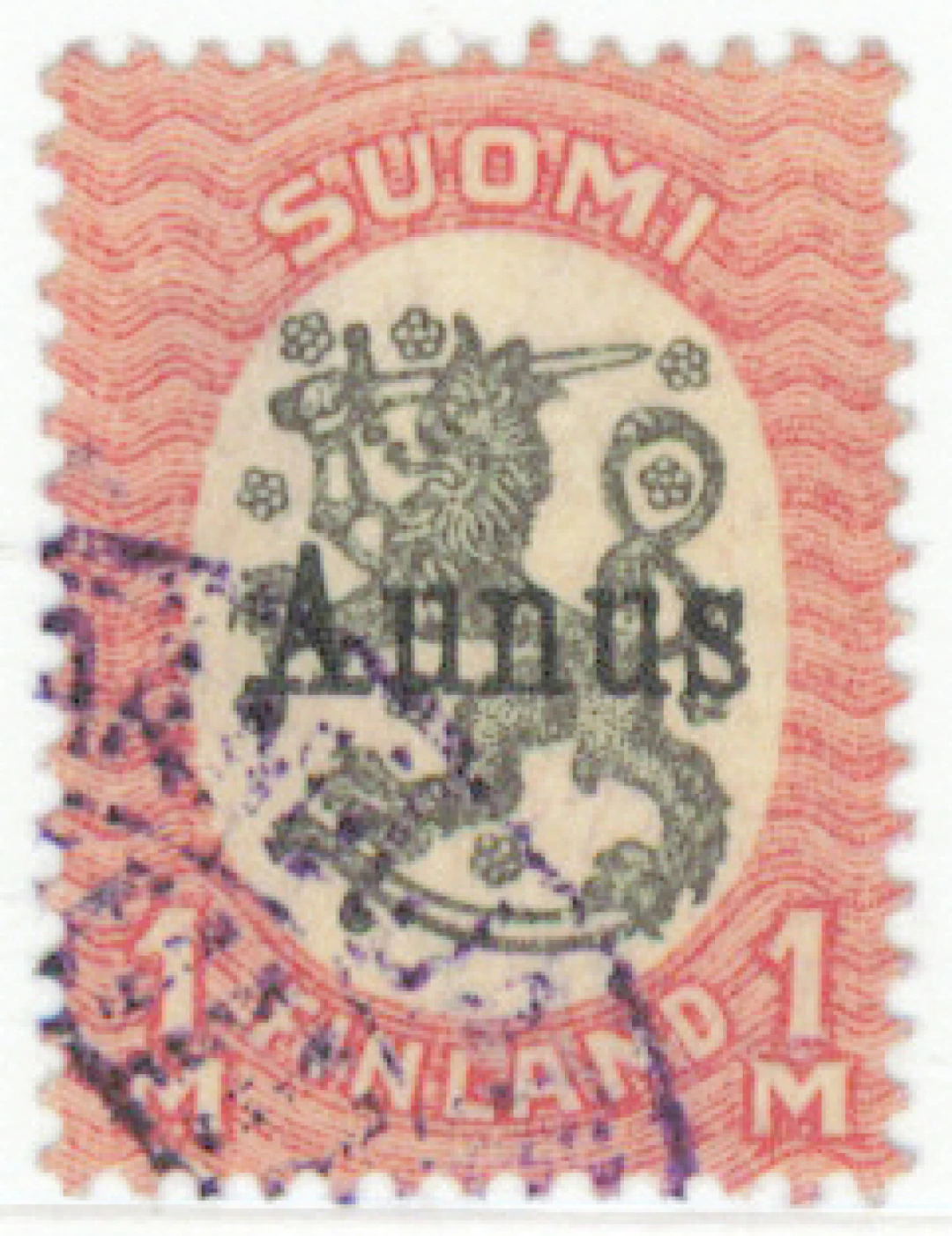 1 markka 1st printing, fine used with a violet Säämäjärvi Post Office