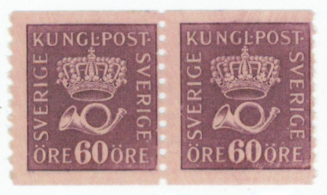 1920 Coil stamp crown and post horn 60 öre F 162cx, very fine mint ** pair.