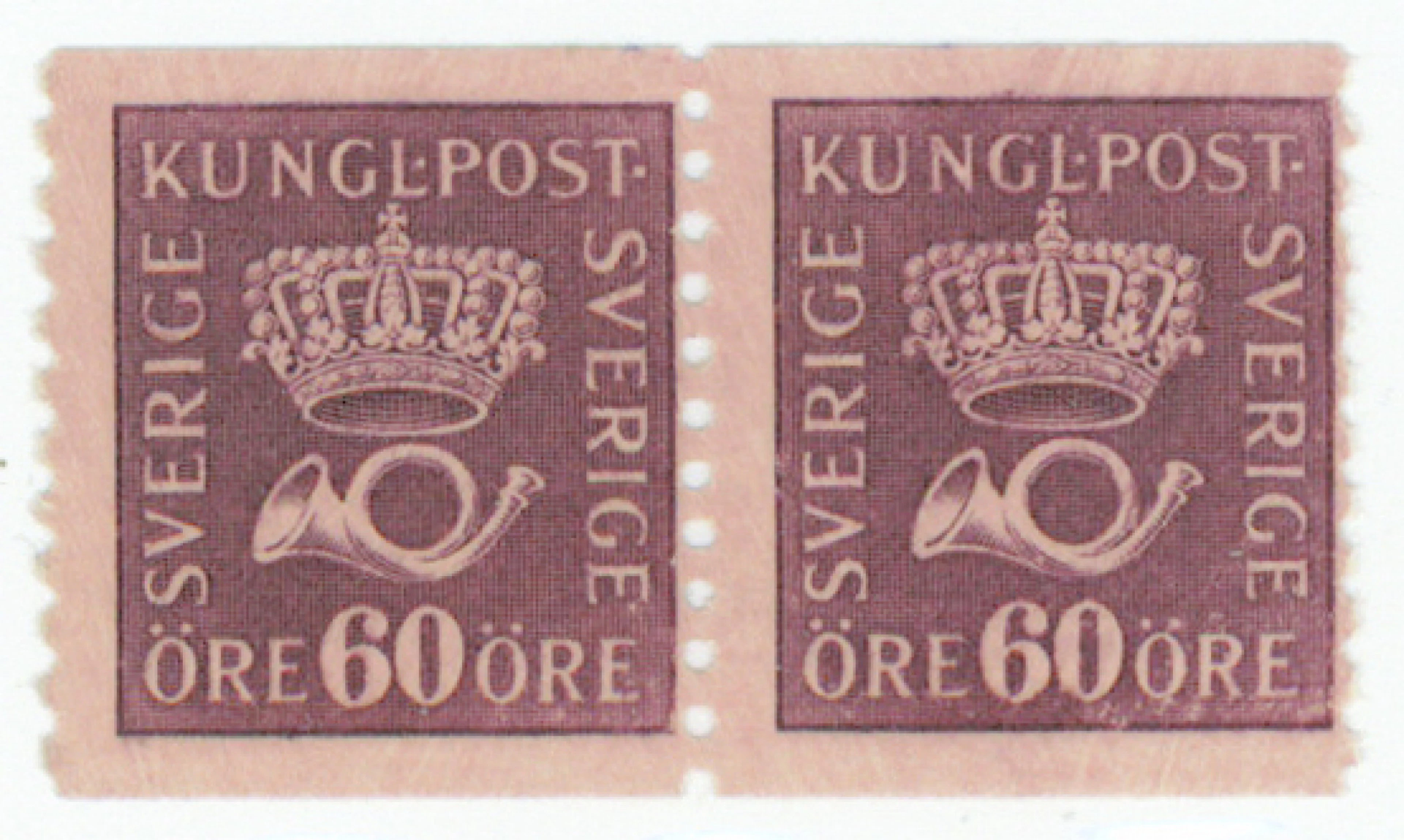 1920 Coil stamp crown and post horn 60 öre F 162cx, very fine mint ** pair.