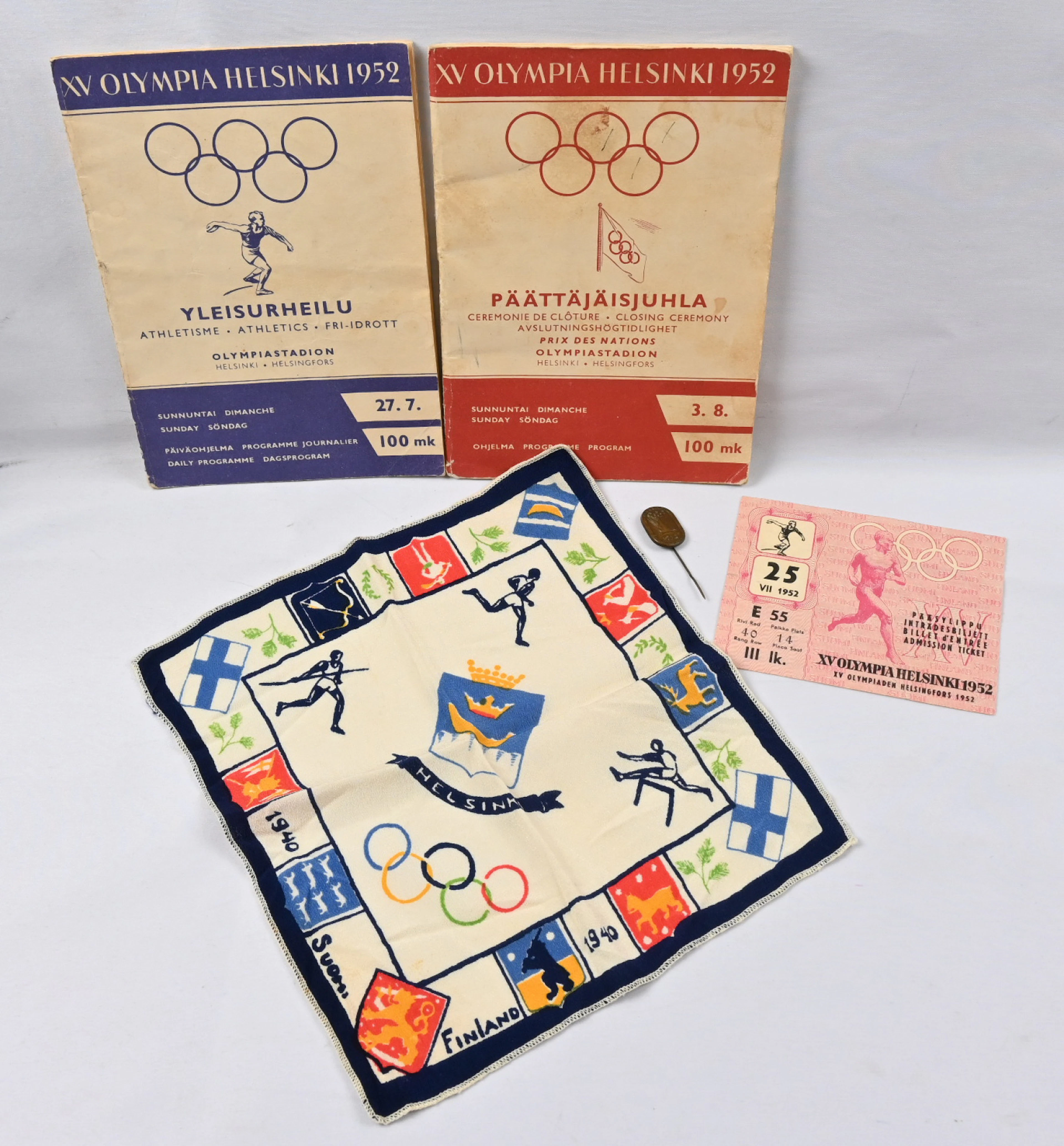Olympics, a handkerchief of the 1940 Games as well as two daily programs