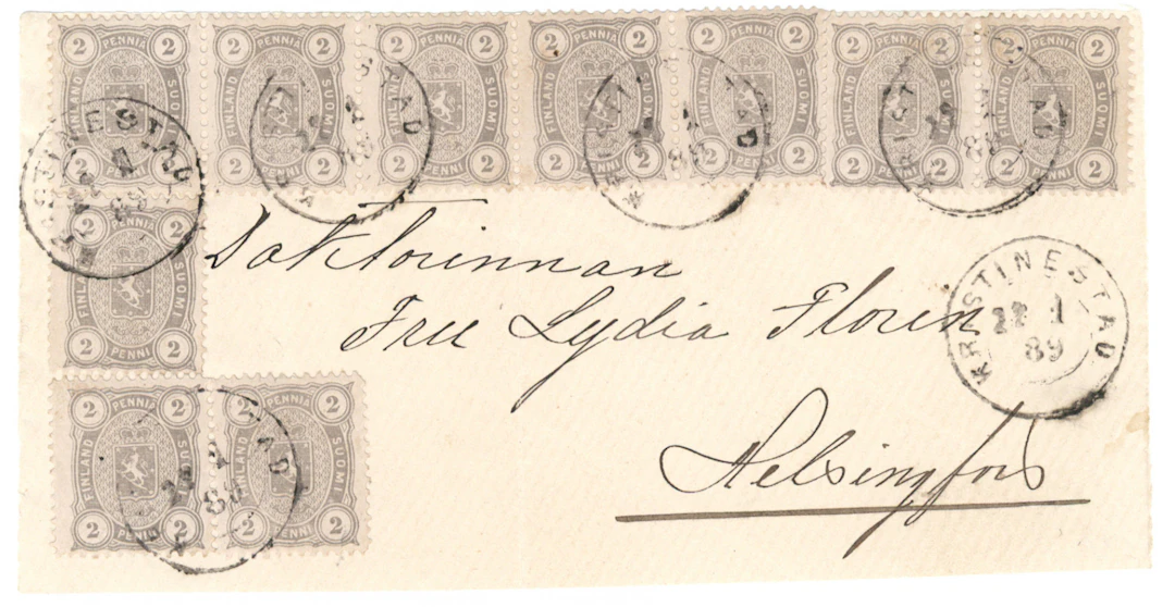 2 penni pearl gray, ten pieces, eg. strip of five on a beautiful cover