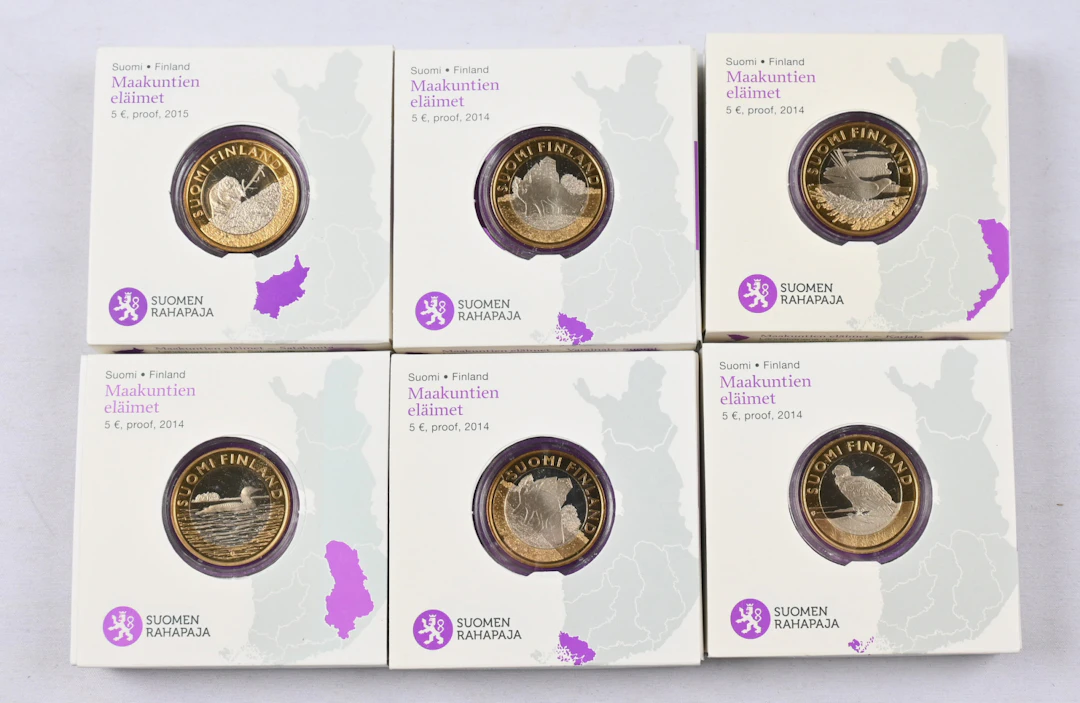 2014 - 15 Provincial animals 5€ proof coins, six different!