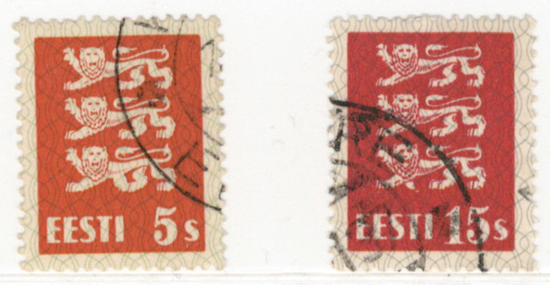 1928/1935 Lions 5 sent red and 15 sent carmine Mi 77 and 106, used