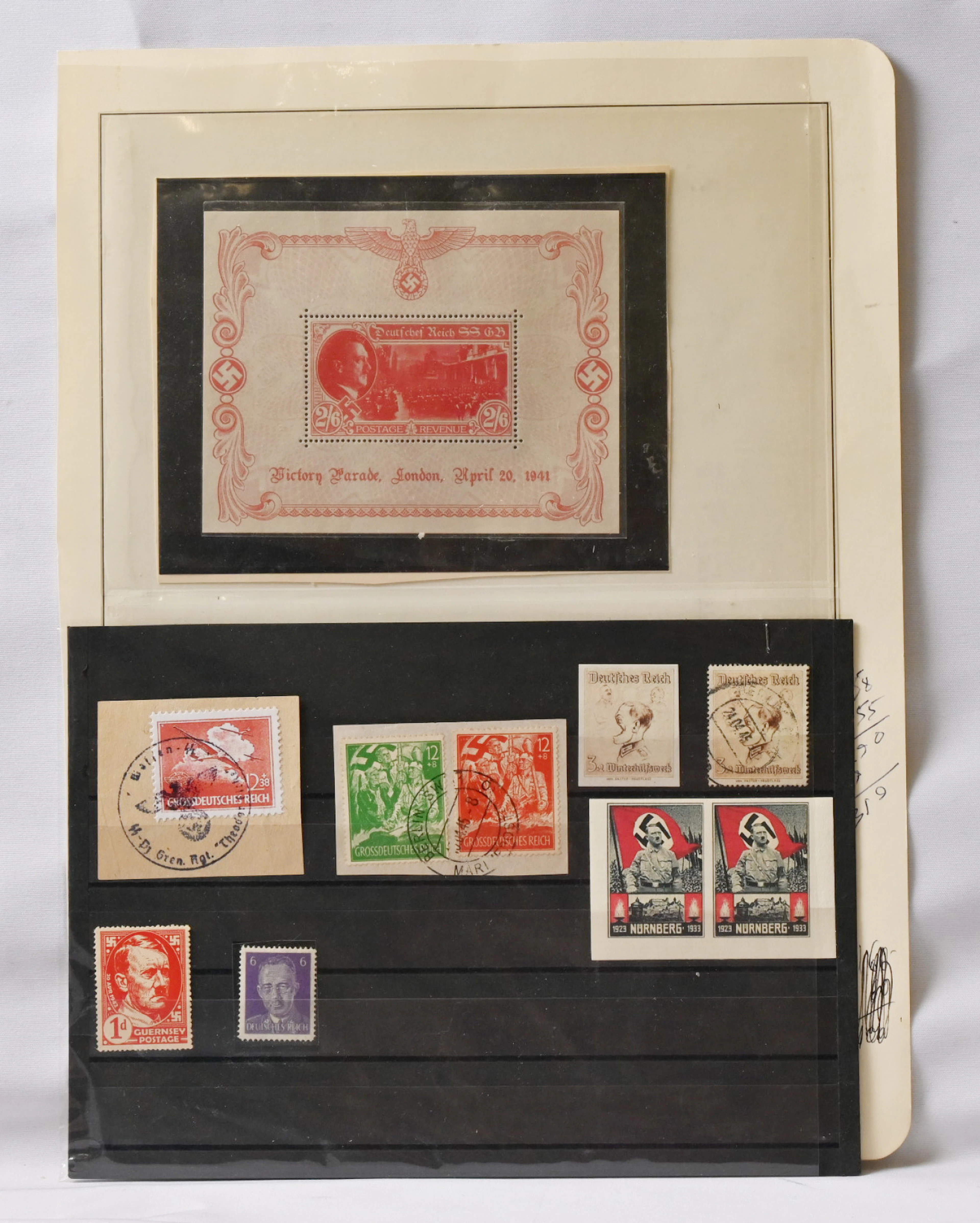 Selection of propaganda stamps/labels, in total nine stamps and one