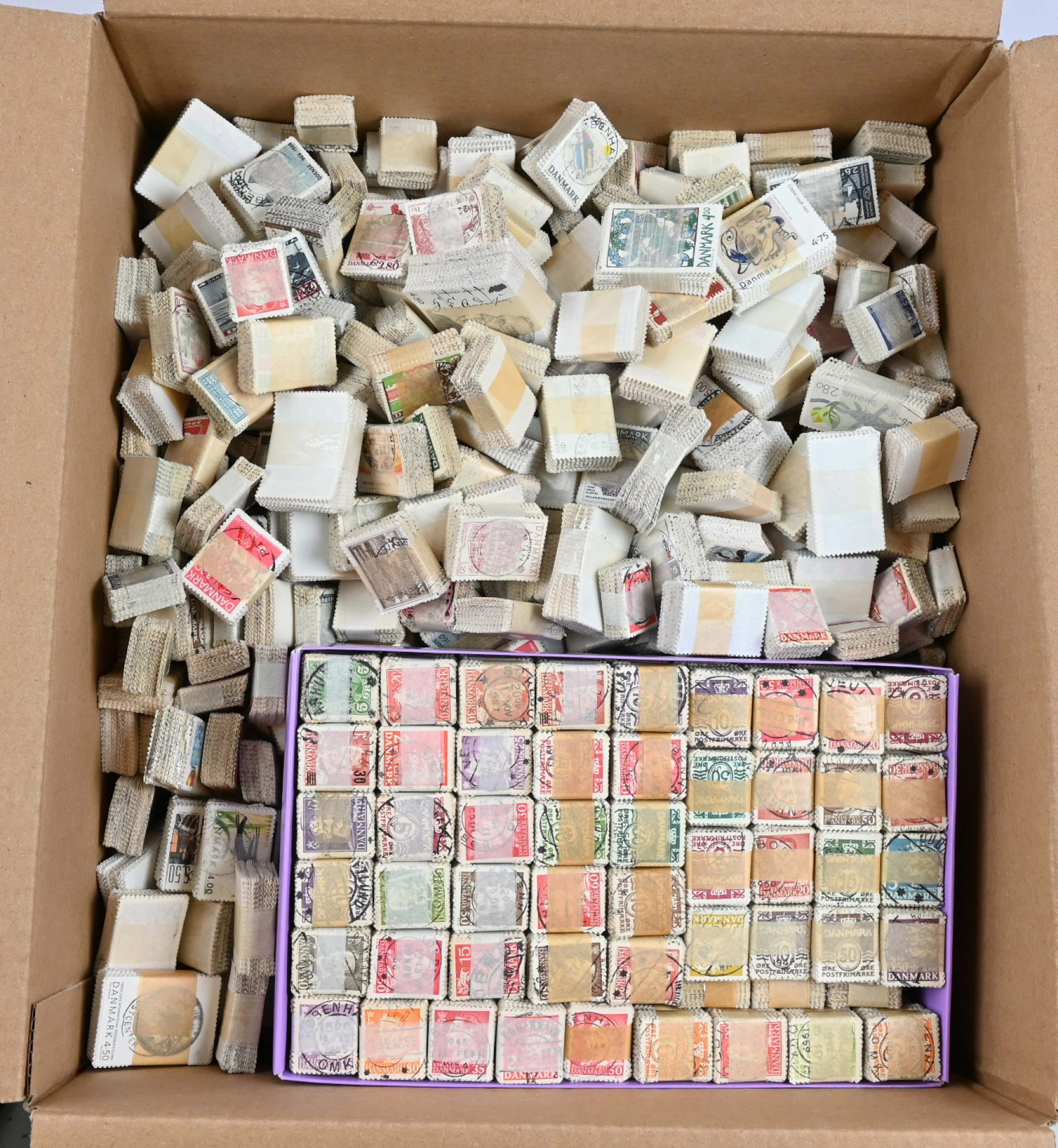 Denmark, huge stamp lot of ca. 4½ KG of loose bulk stamps as stamp
