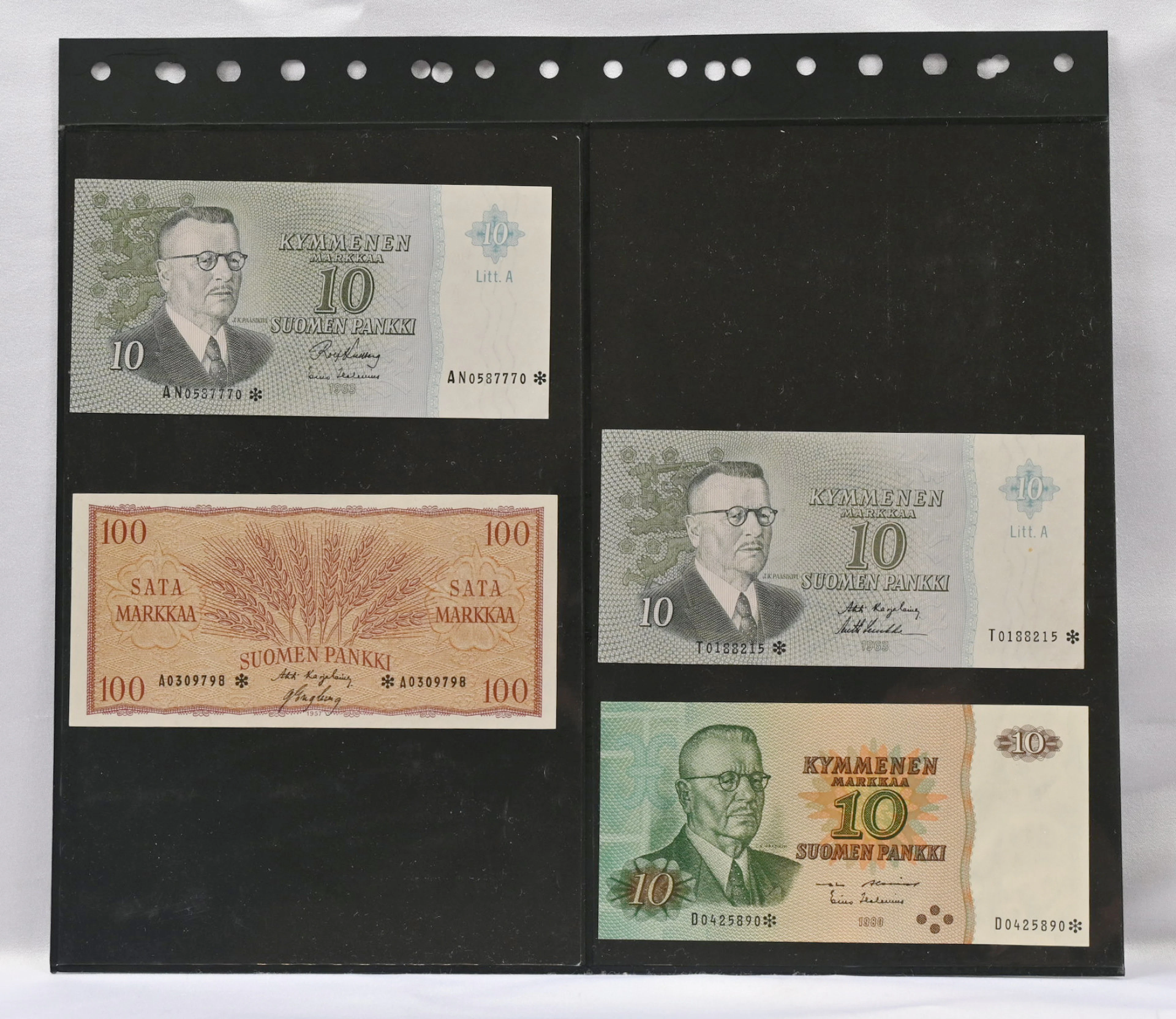 Selection of 100 markka 1957 A*, 1963 Litt.A D* (condition 1-1+)