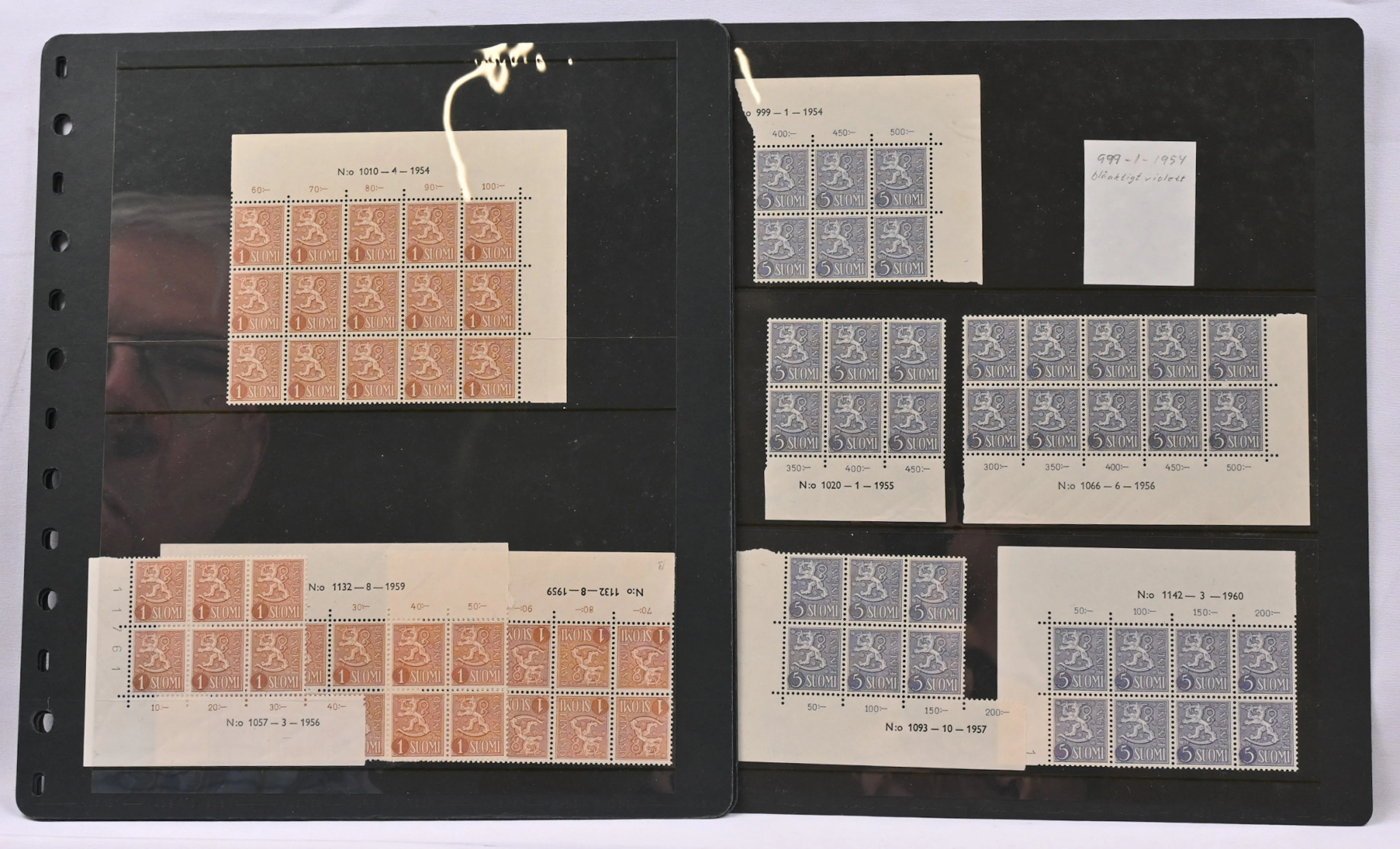 1 markka - 30 markka plate blocks of six of the lion stamps in MNH