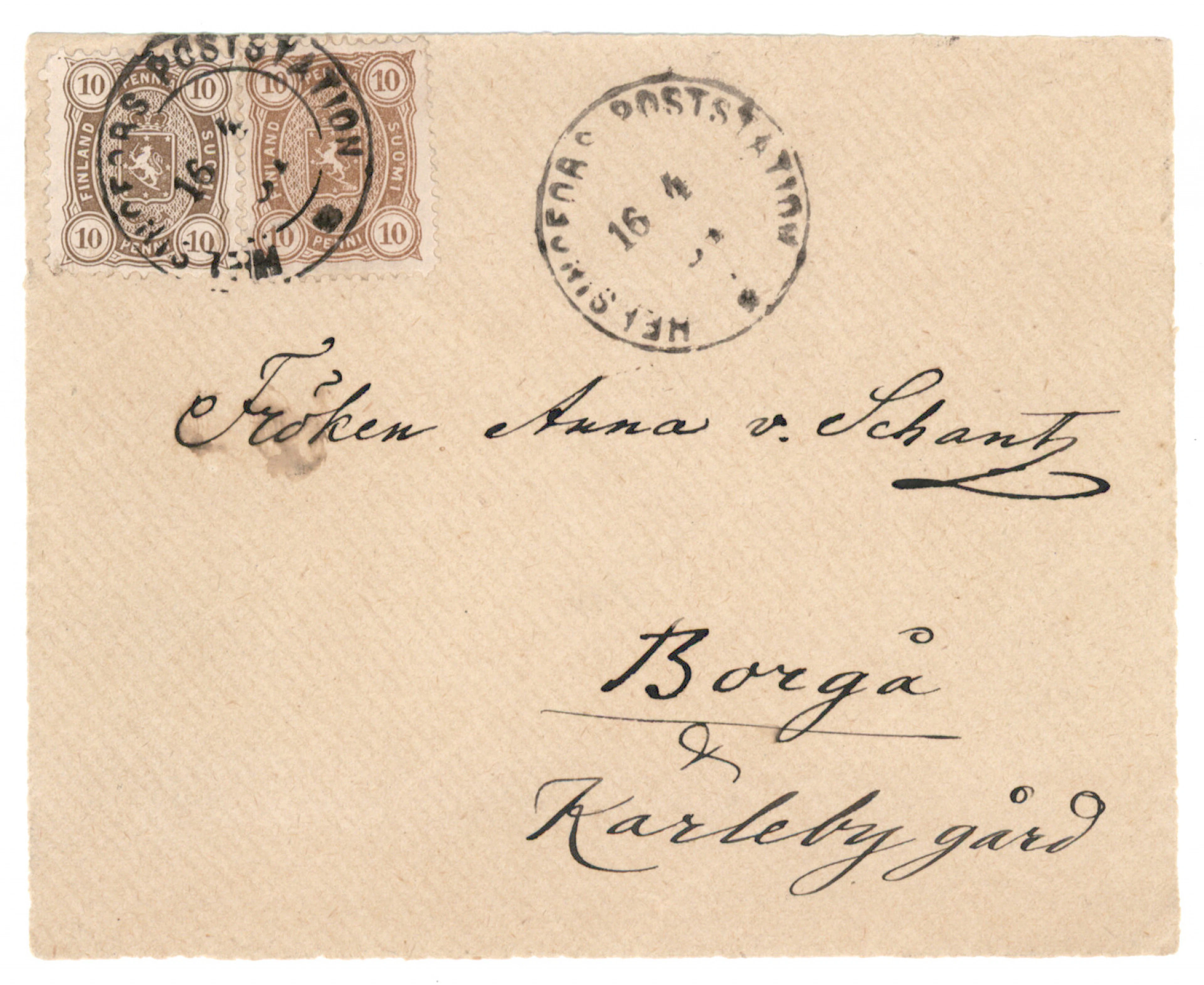 Rare mixed franking of the 10 penni Senate printing and Charta Sigillata