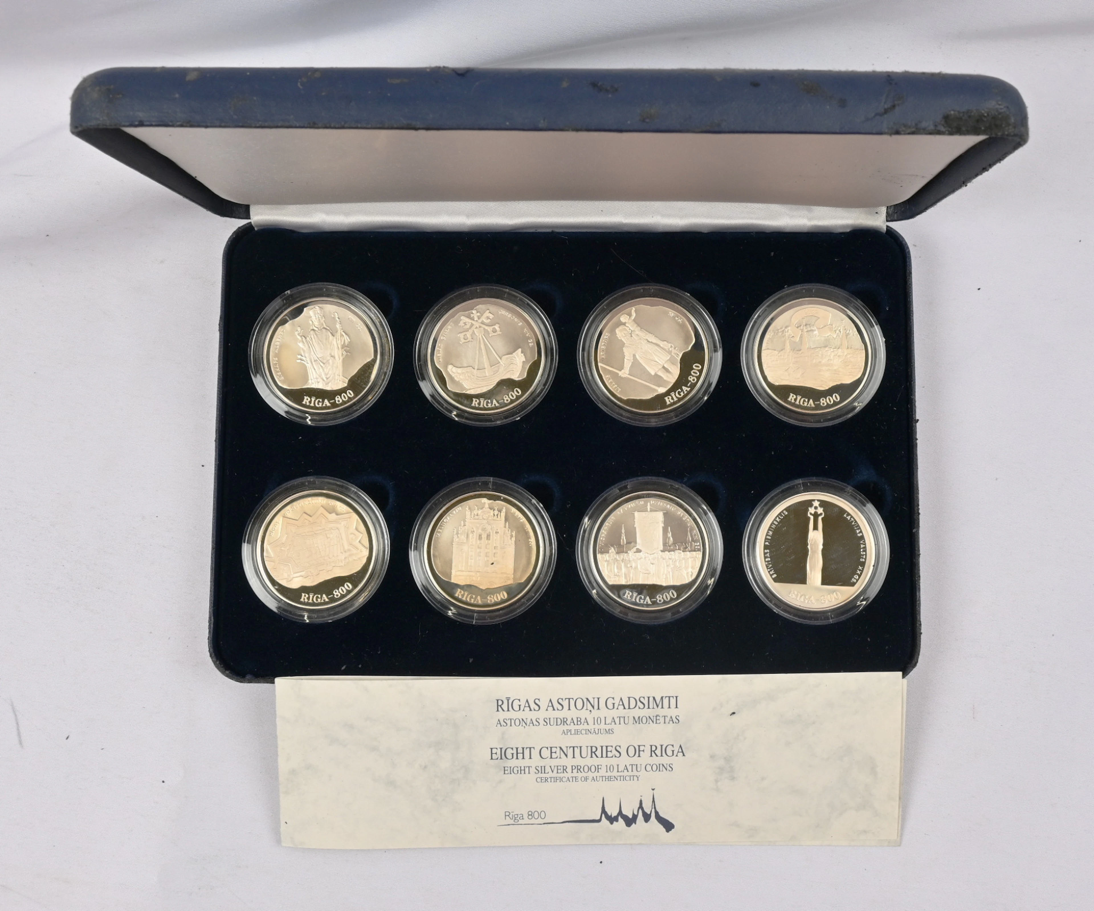 Latvia 1995 - 1998 Riga 800 years eight different 10 Latu silver commemorative