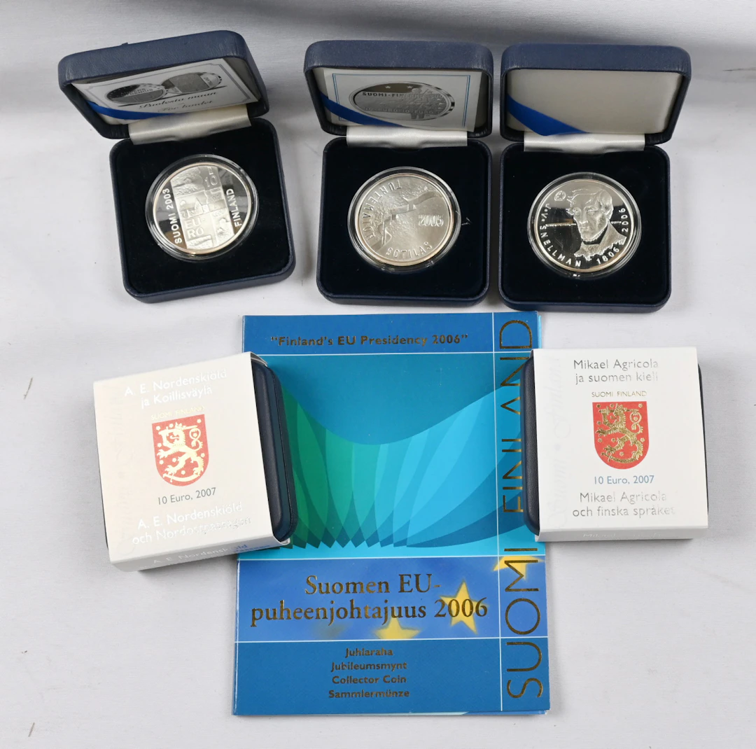 2003 - 2007 10€ commemorative proof coins five different + 2005 5€