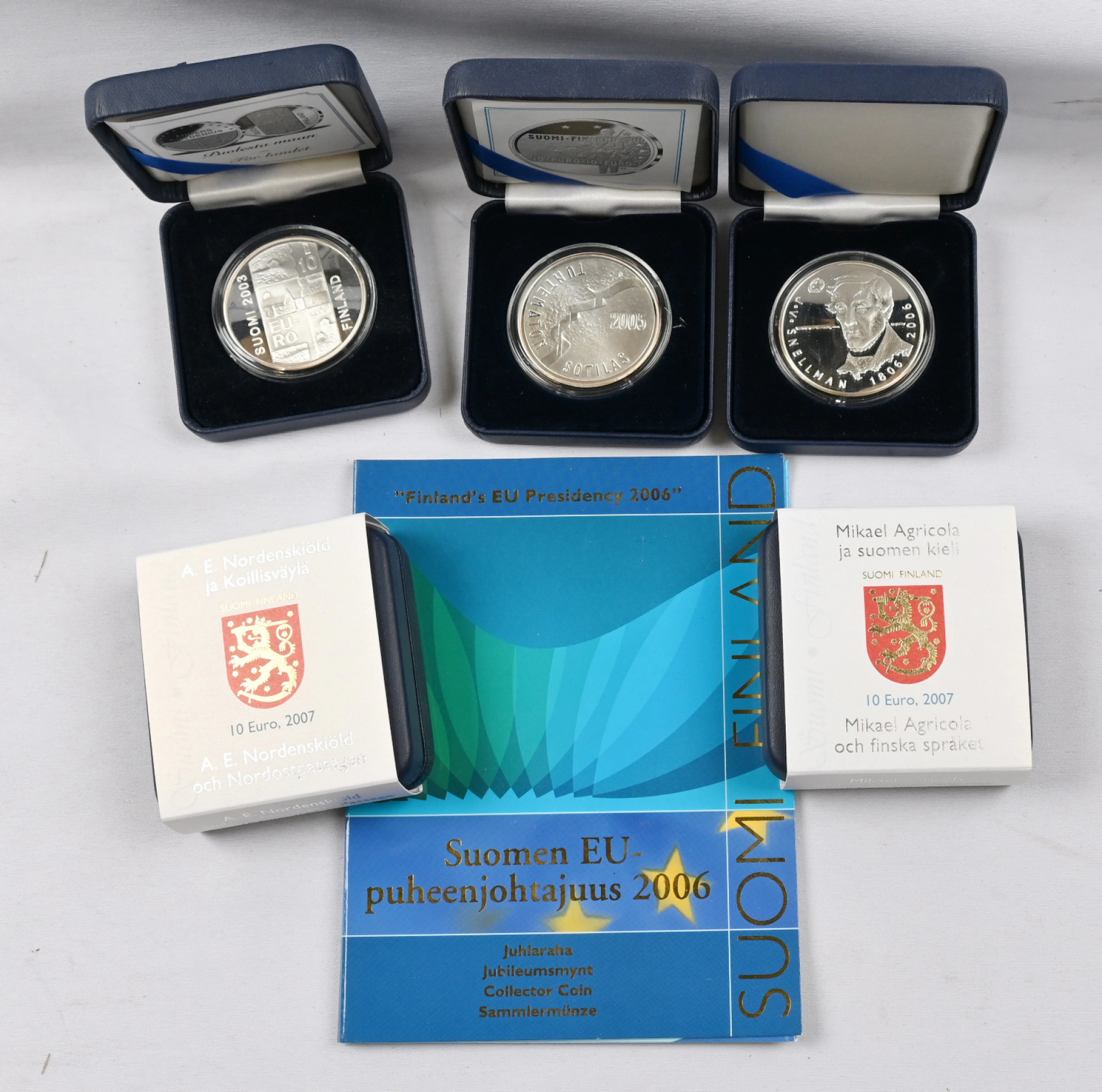 2003 - 2007 10€ commemorative proof coins five different + 2005 5€