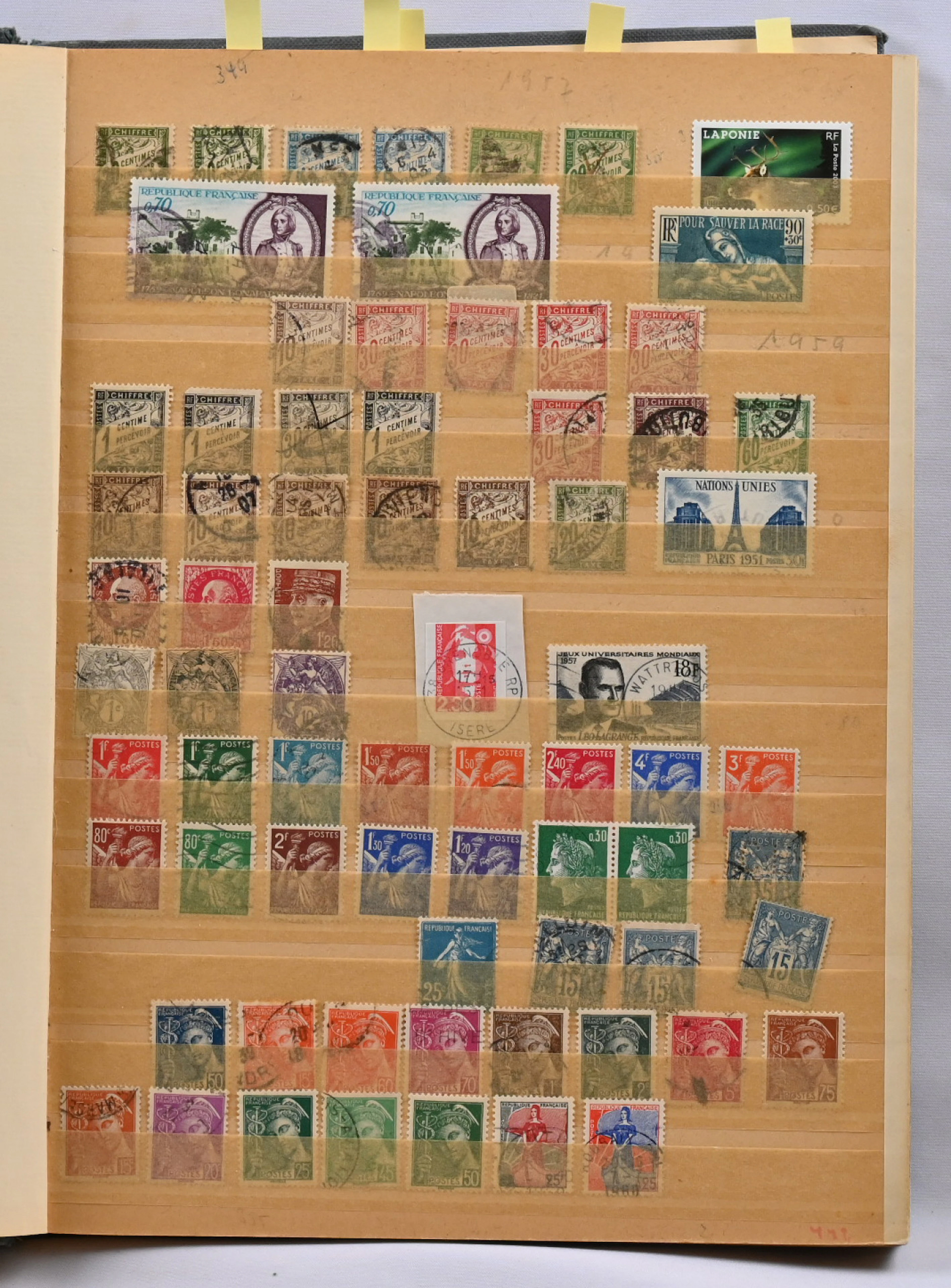 Stamp selection in a stockbook.