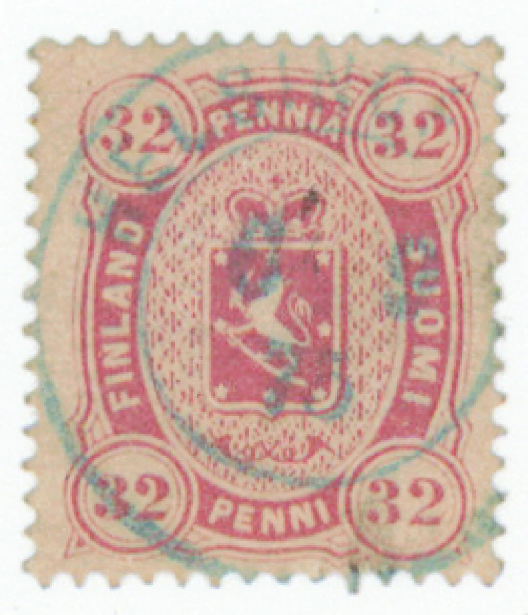 Copenhagen printing, nearly superb Helsingfors-1875. Plate error ”upper