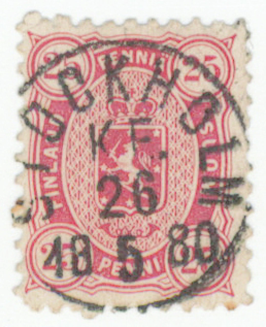 25 penni carmine, magnificent superb Stockholm K.E. 26.5.1880 cancellation.