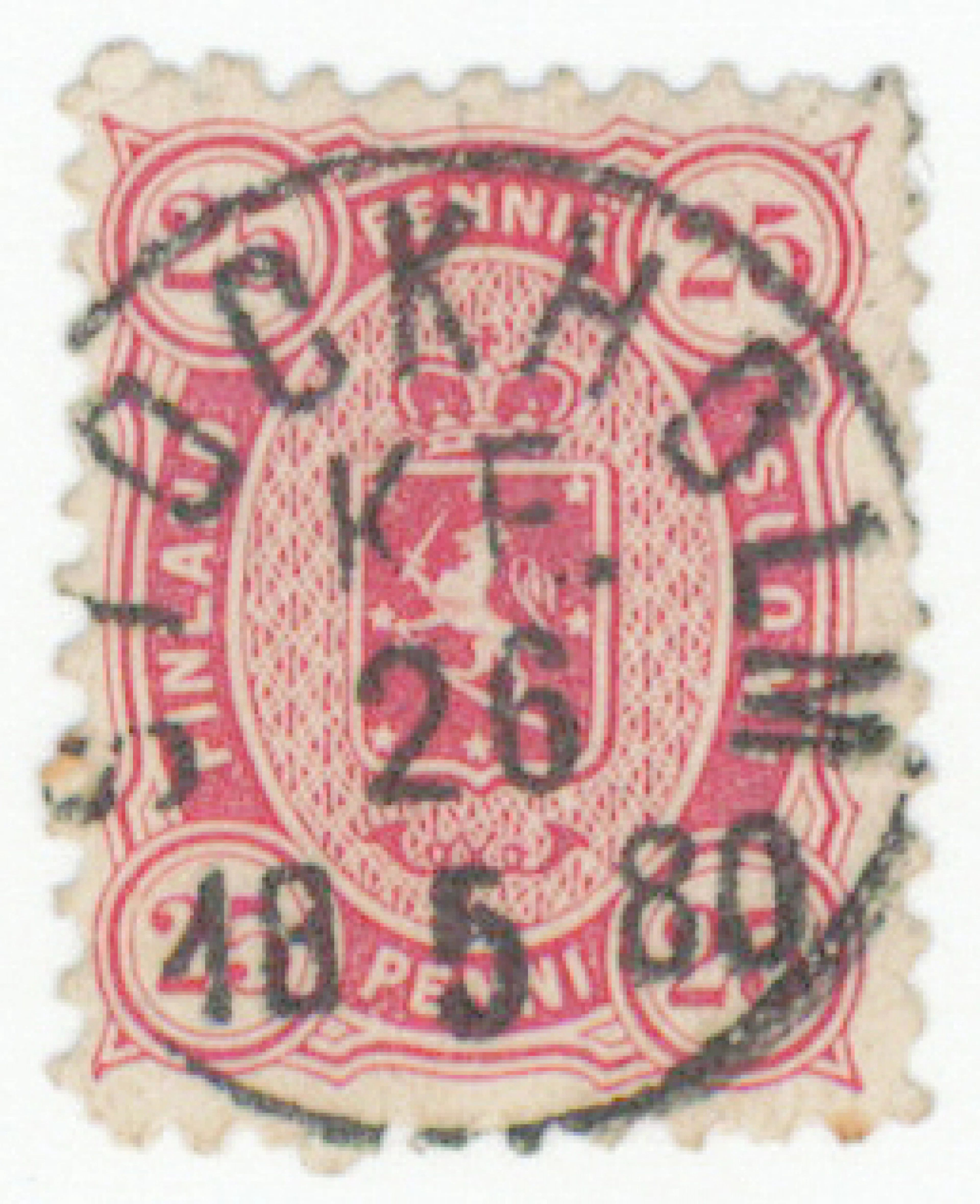 25 penni carmine, magnificent superb Stockholm K.E. 26.5.1880 cancellation.
