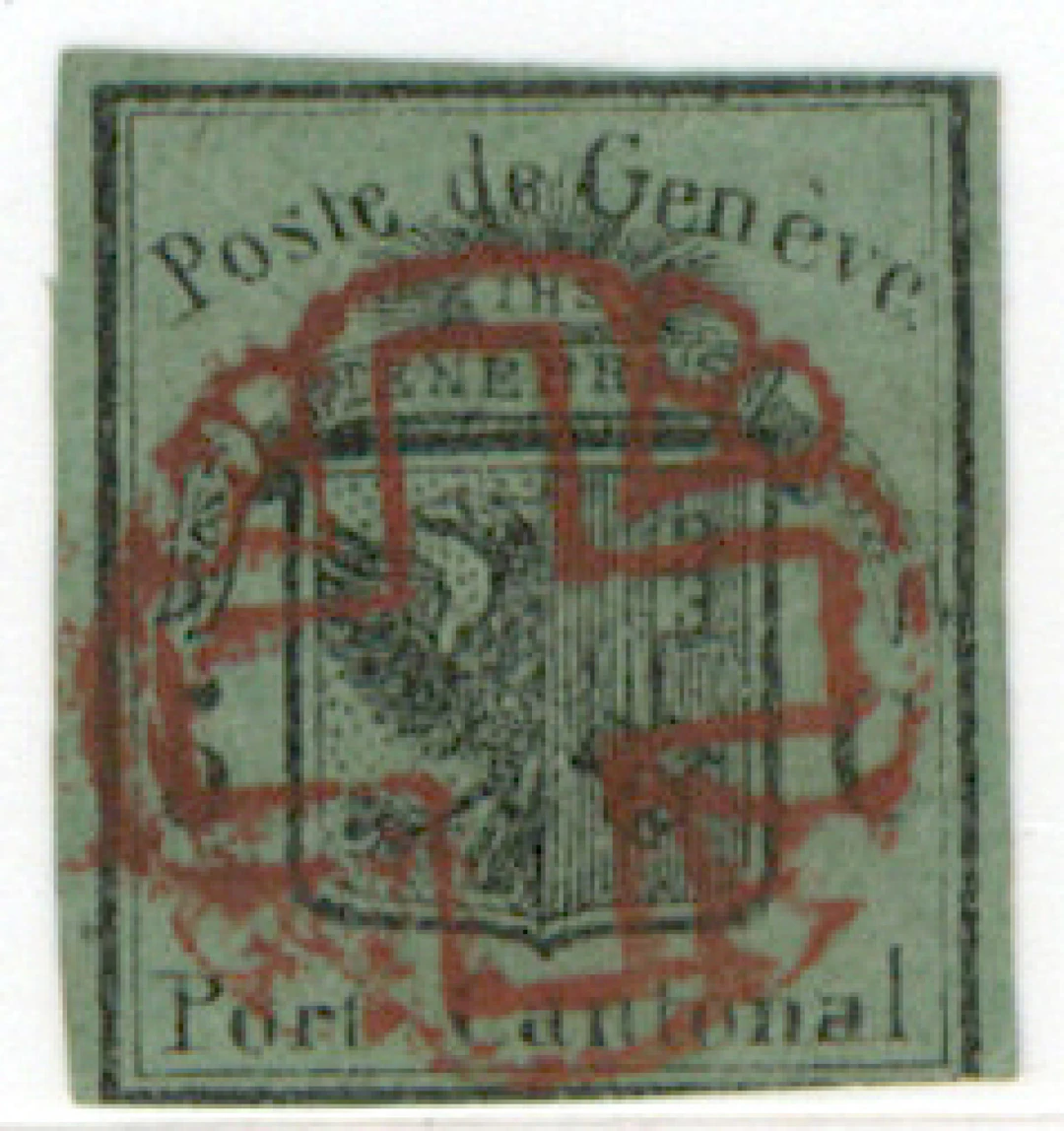 Geneva 1848 large eagle 5 c black on dark green paper Mi 5 (Zumstein