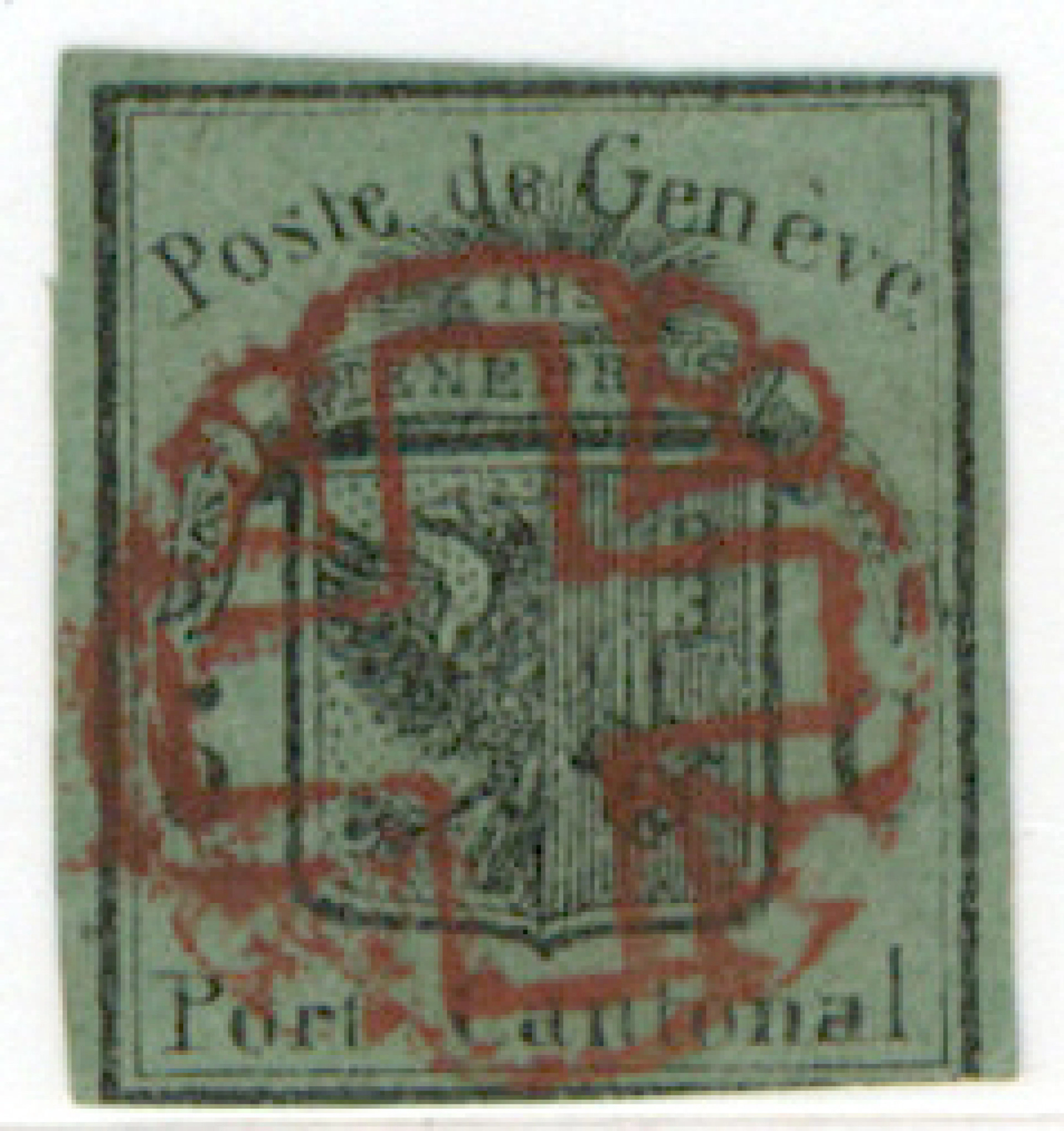 Geneva 1848 large eagle 5 c black on dark green paper Mi 5 (Zumstein