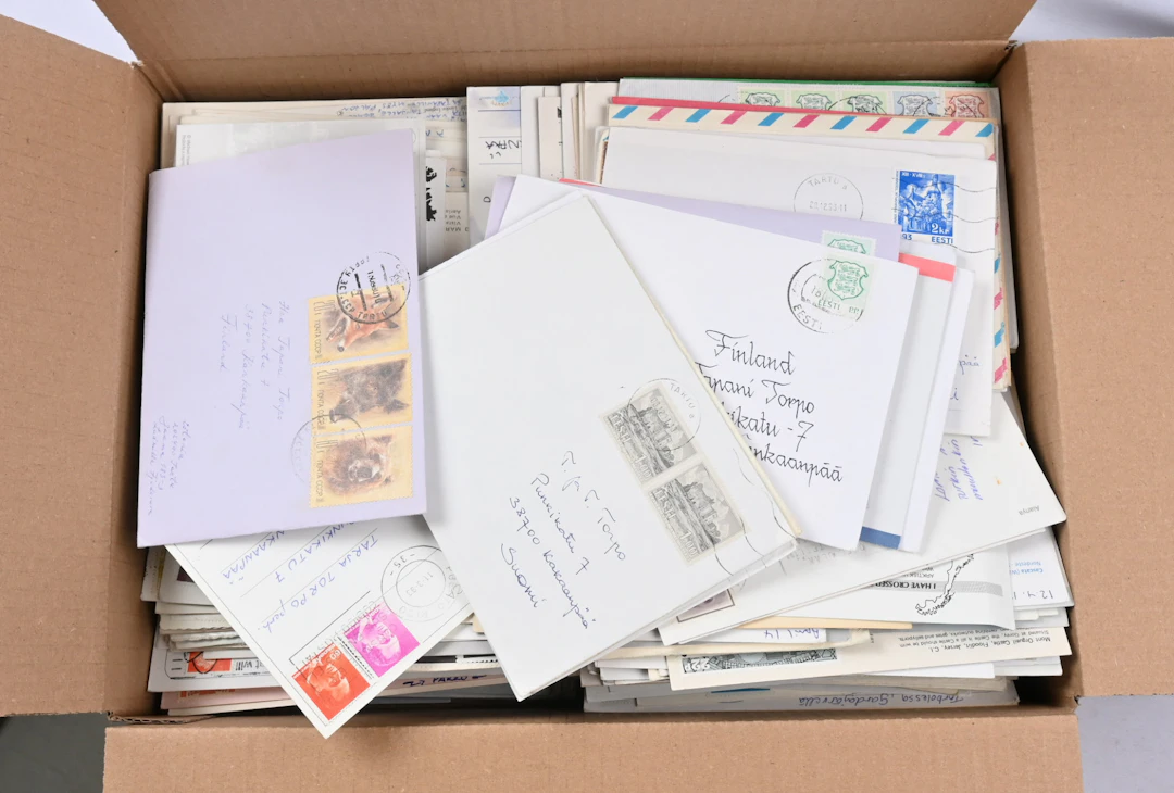 Foreign postcards and postal items fine selection 3.8 KG in a box.