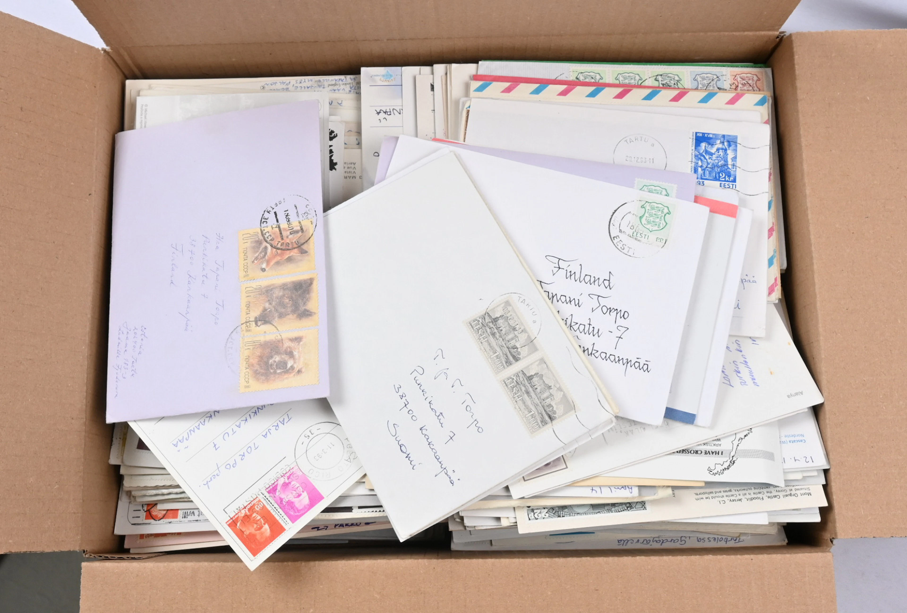 Foreign postcards and postal items fine selection 3.8 KG in a box.