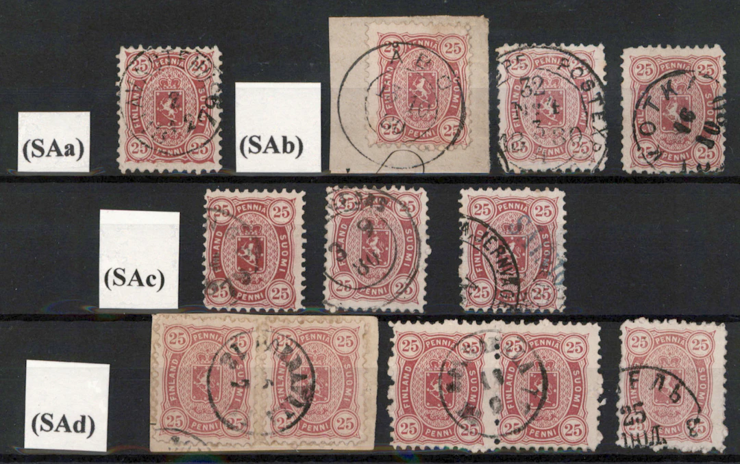 25 penni used stamps with A- and B-perforations from all printings