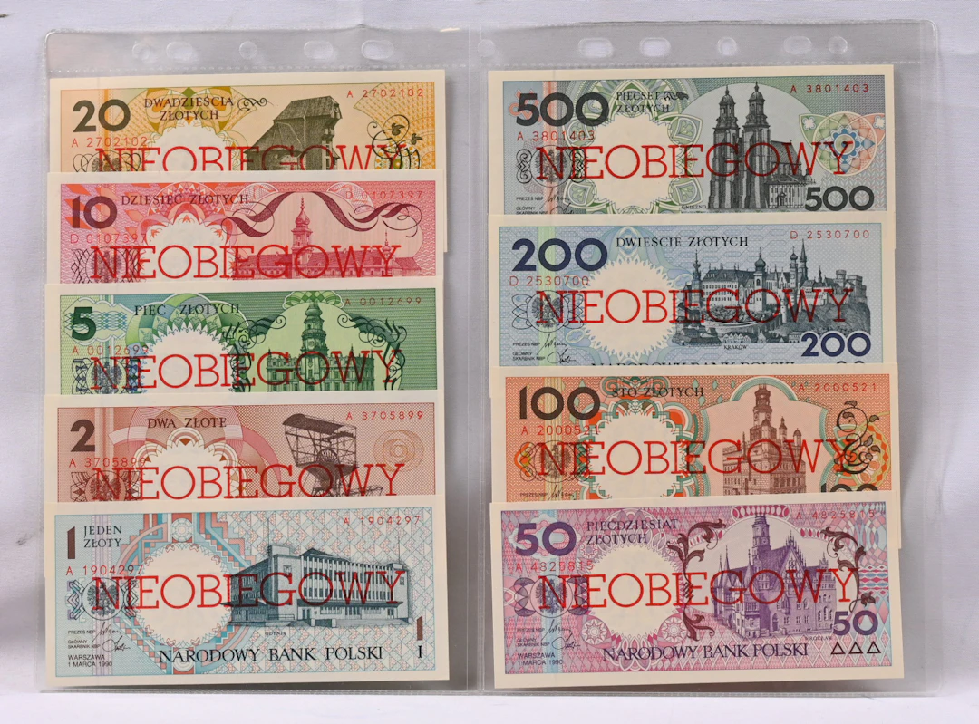 Poland 1990 nine different UNC quality collectible banknotes 1 Zloty