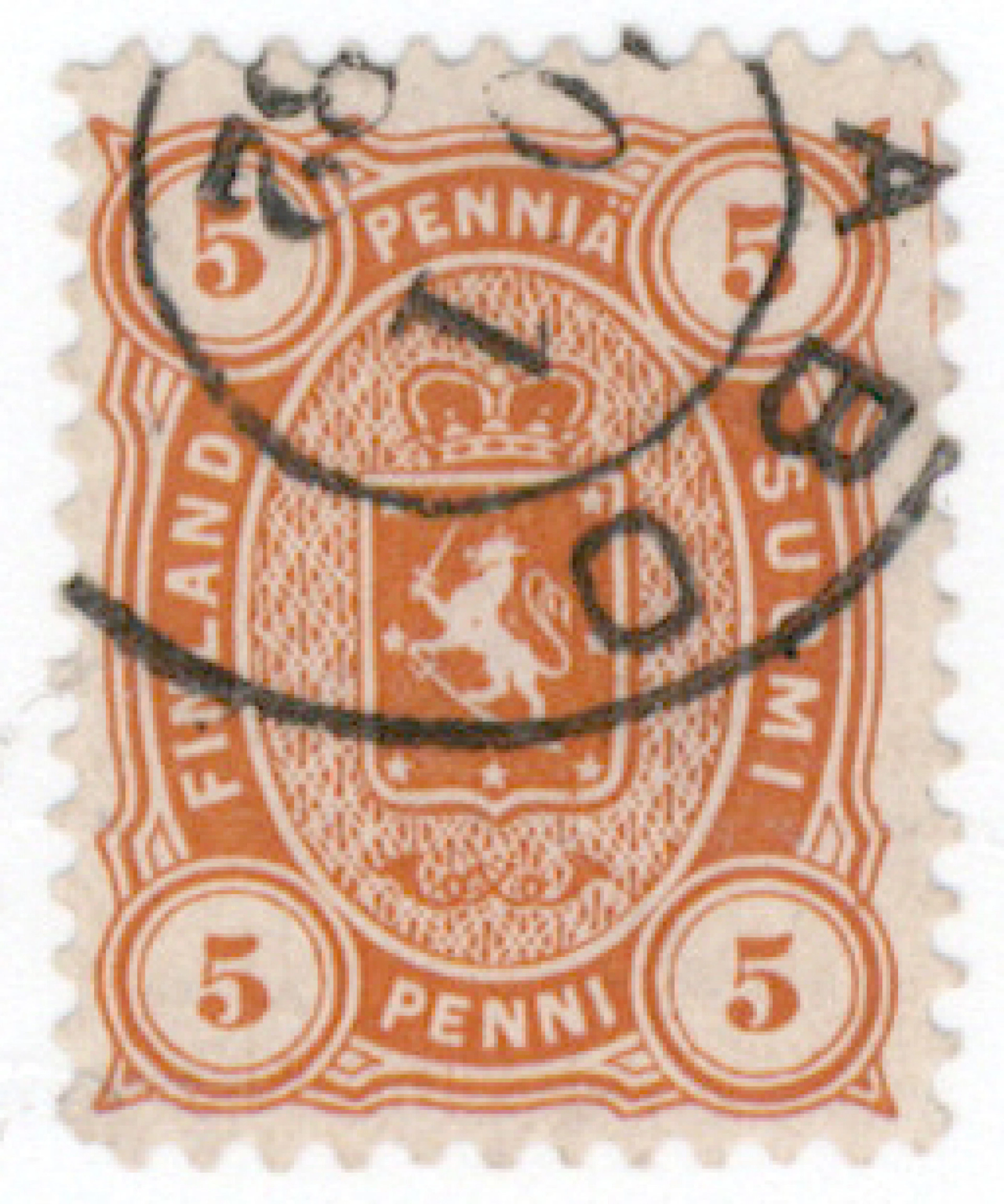 5 penni orange perforation 12½, beautiful used Åbo 10.1.1882. Certificate: