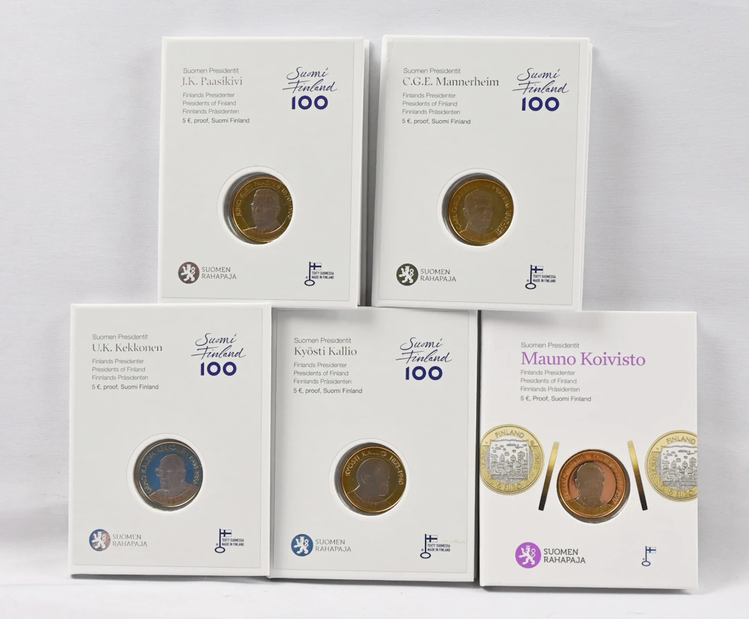 2016 - 18 Finnish presidents 5€ proof coins, five different