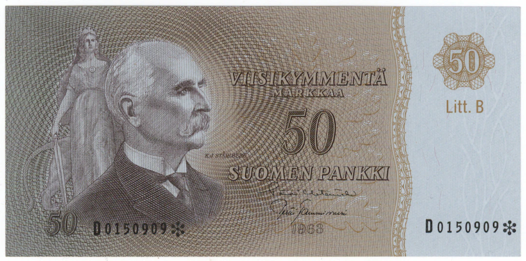 1963 50 markka Litt.B D0150909* HET/Tam. No strong creases. Condition 01.
