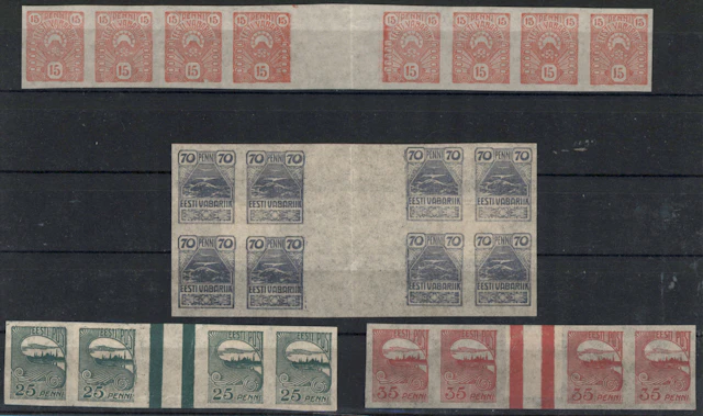 1919 - 1920 four different gutter strips / multiples: Mi 9 **, 11