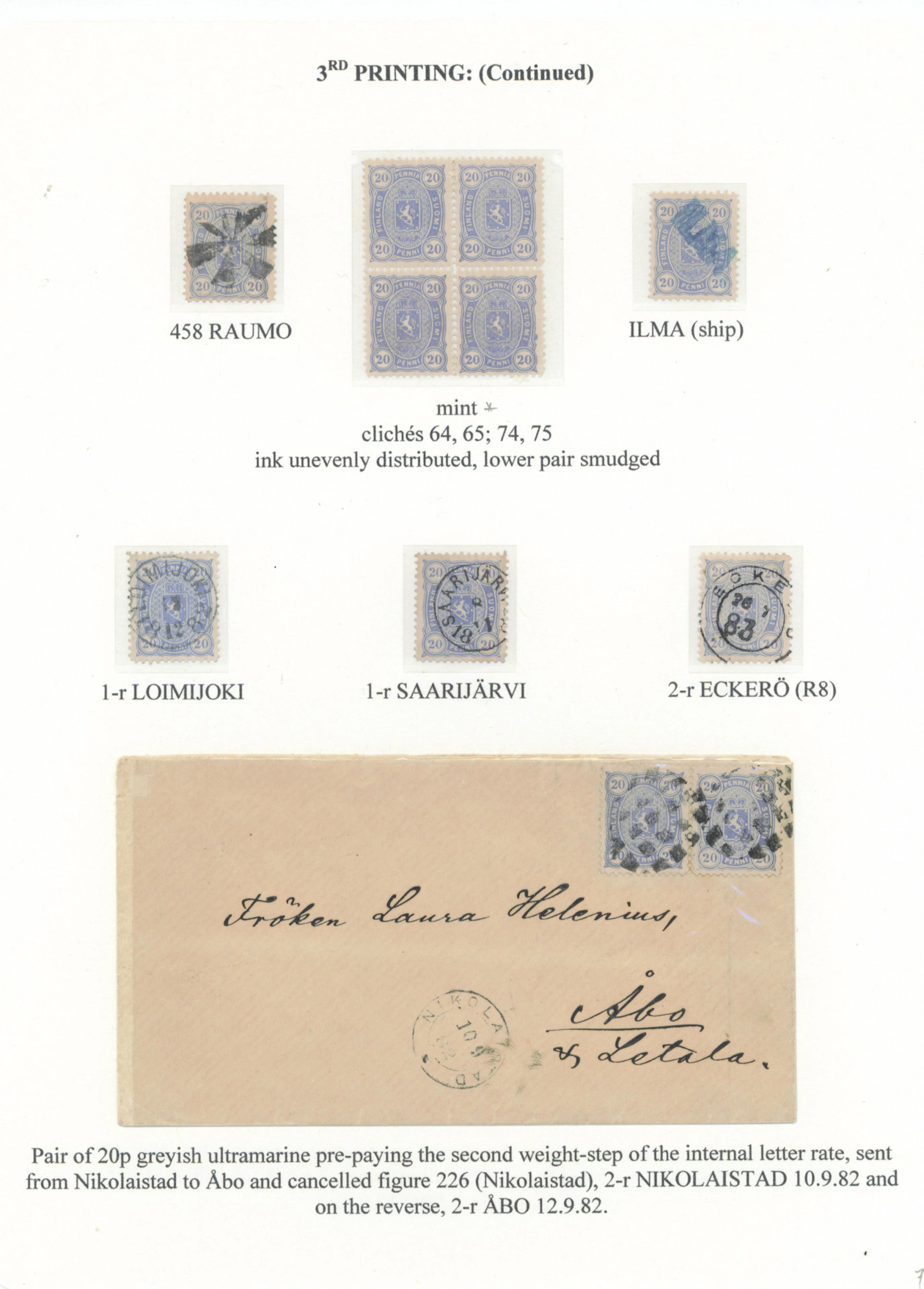 20 penni collection page of stamps from the Charta Sigillata printing