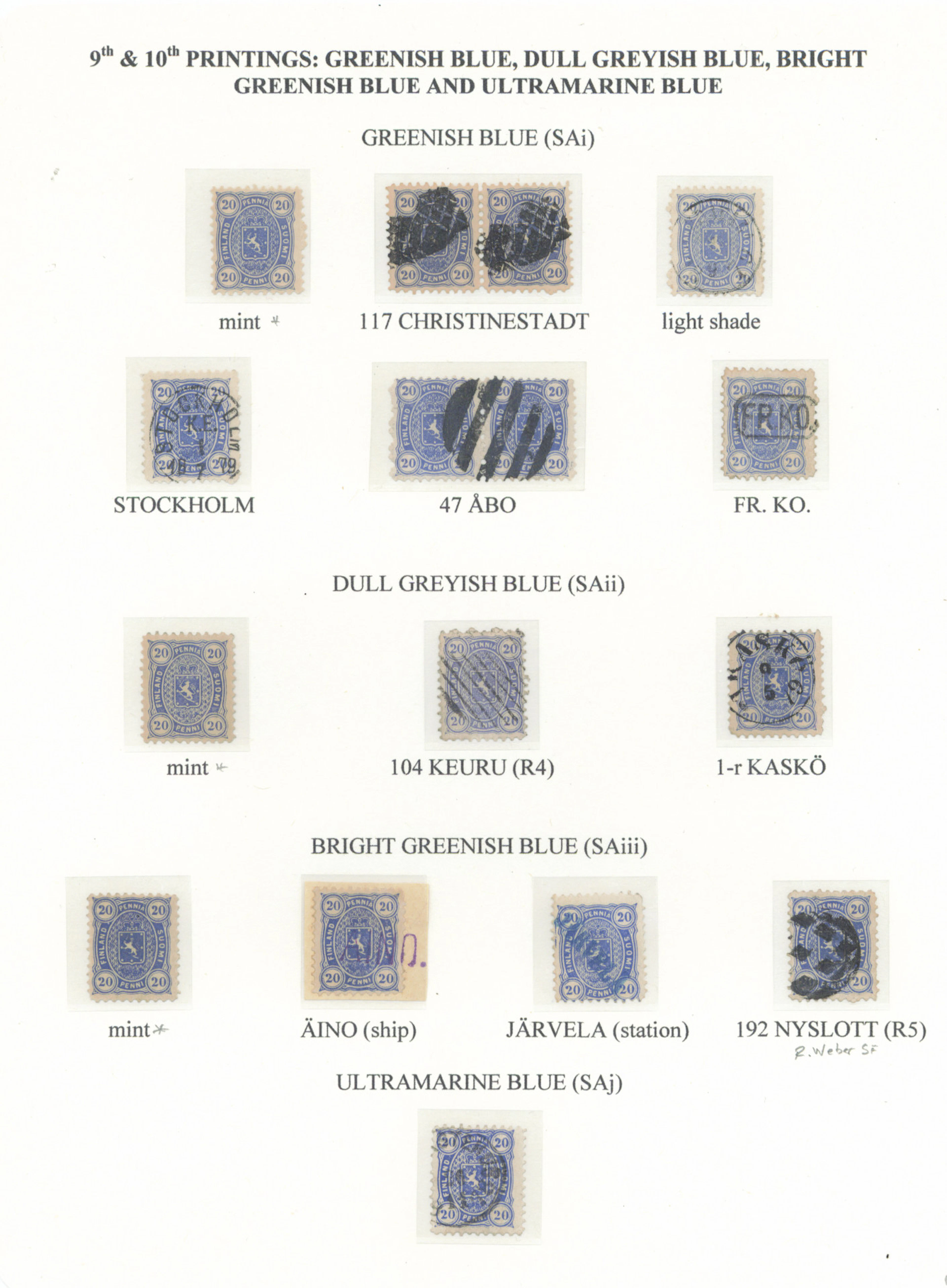 20 penni collection page of stamps from the Senate printing 9th and