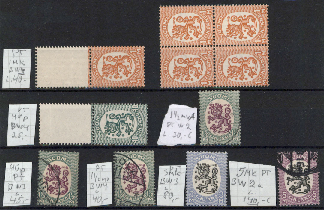 40 penni - 5 markka small selection of W2-W4 stamps. Many fine ones