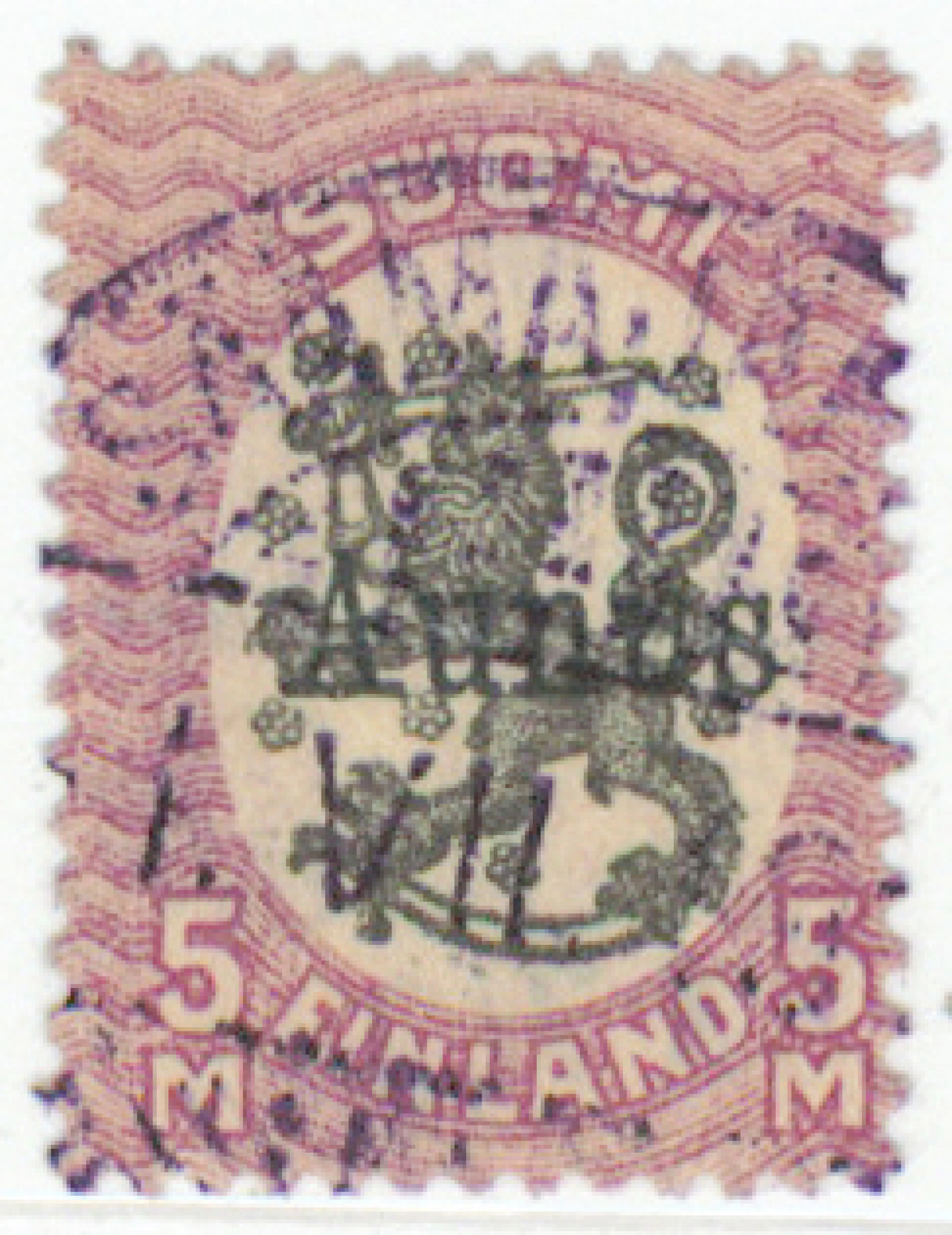 5 markka 1st printing, rare used stamp with an extremely beautiful