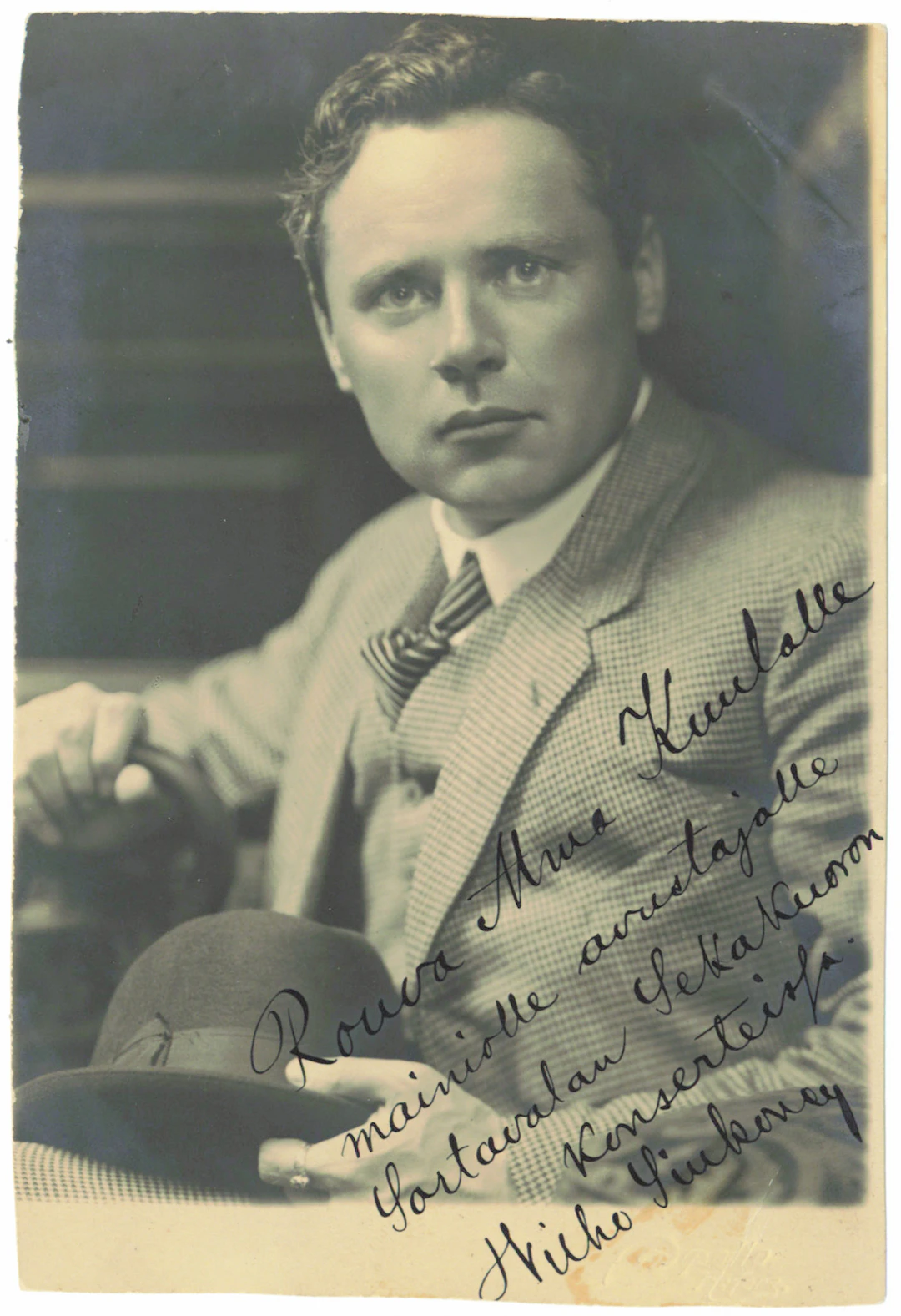 Autograph of Wilho Siukonen (composer, etc.) on a photograph dedicated