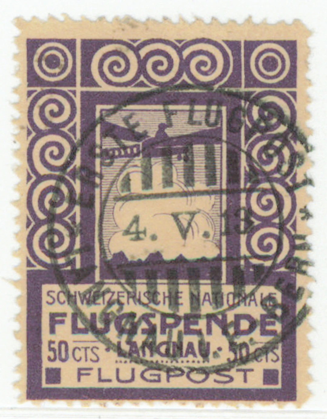1913 Forerunners of airmail stamps 50 c Langnau Mi VI, fine used stamp