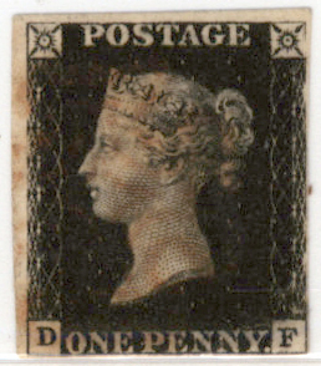 1840 Penny Black Mi 1, used stamp with variable margins, bottom margin in cut