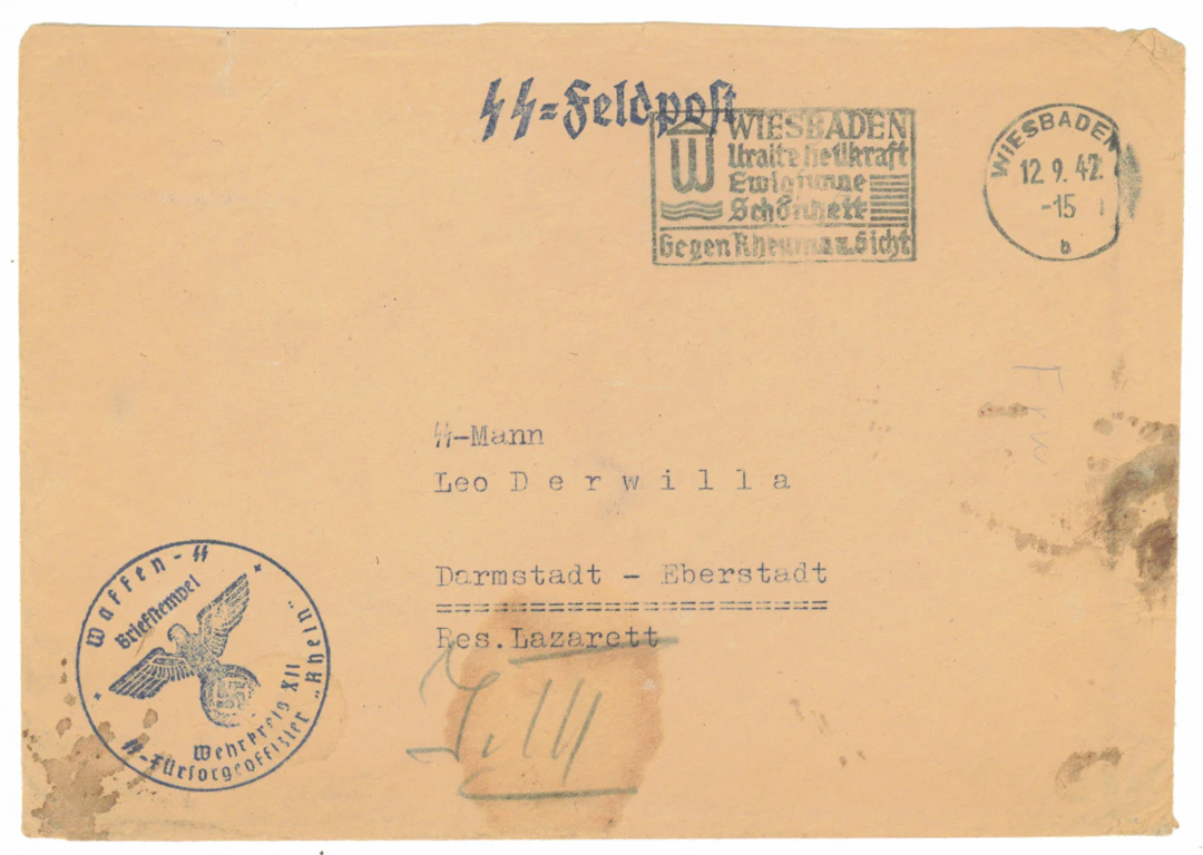 SS volunteer mail: official letter to a volunteer in Germany, Wiesbaden