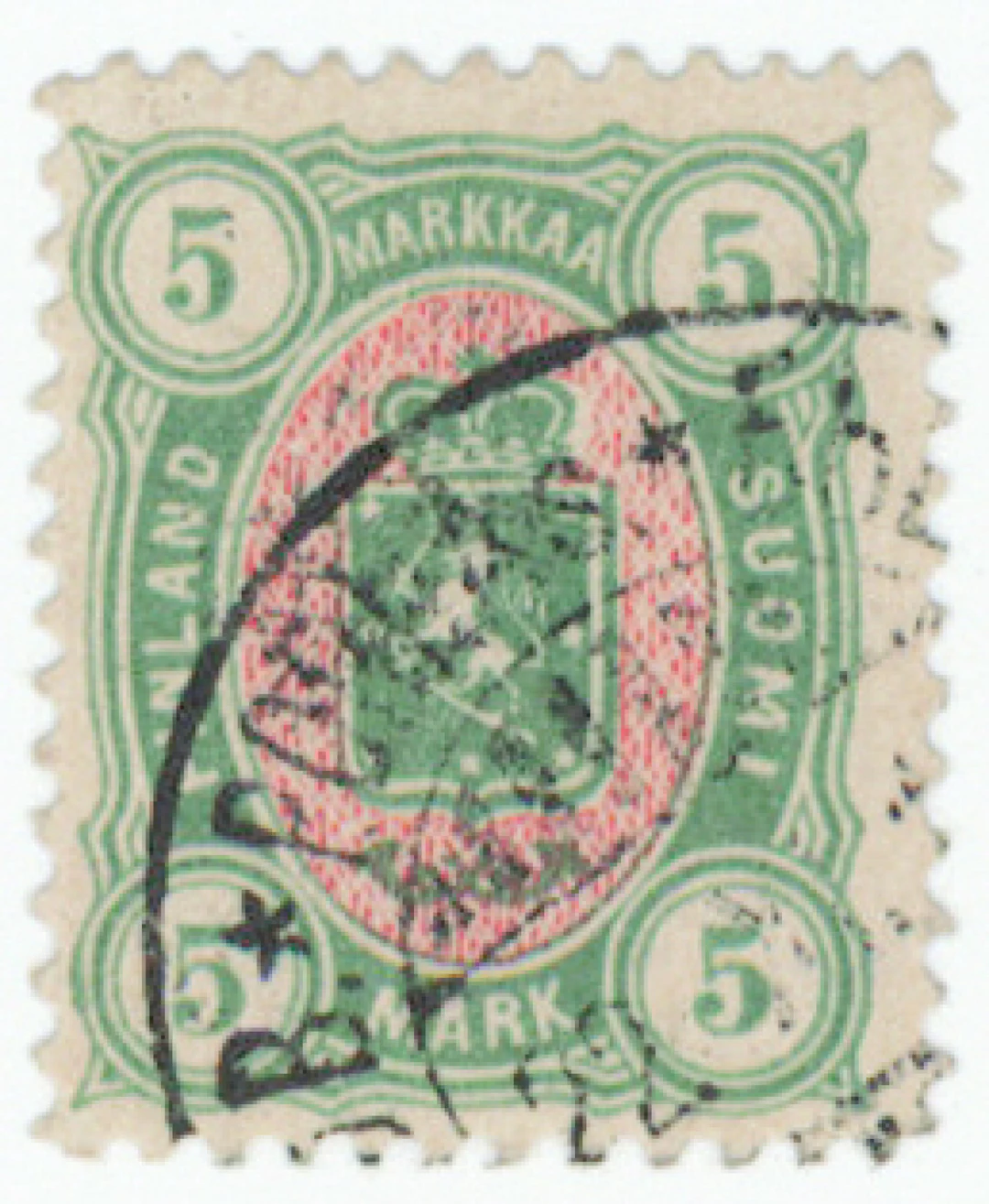 5 markkaa beautiful Pori As cancellation (L. 25).