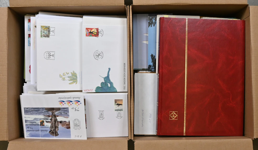 Box including selection of interesting material like first day covers