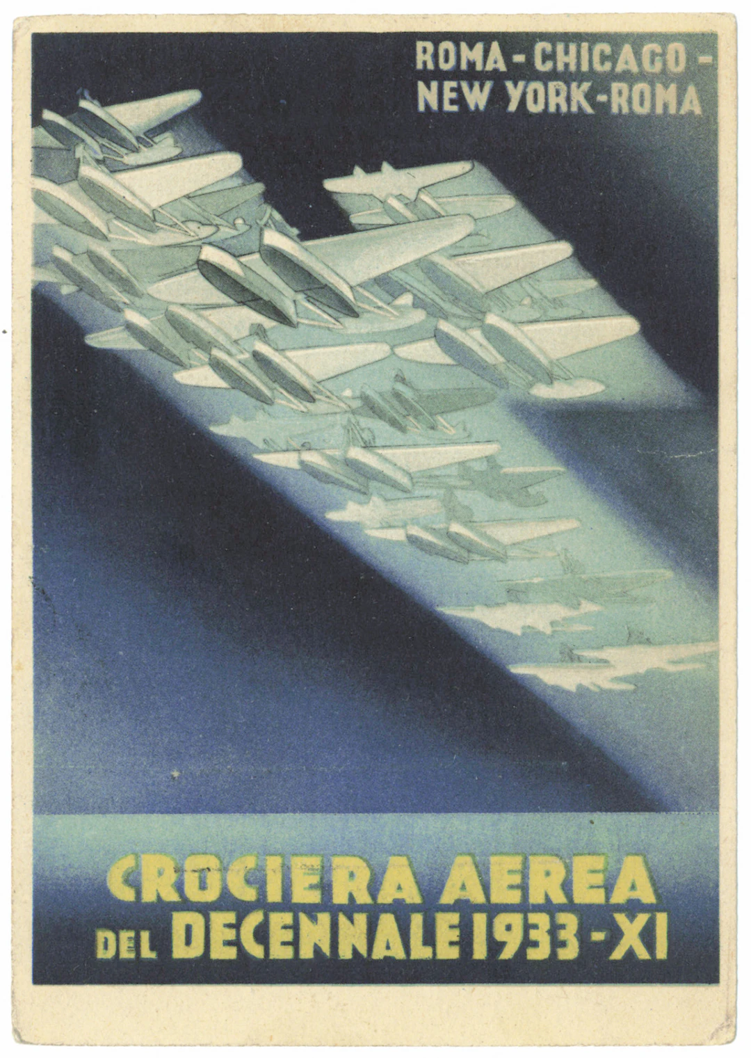 1933 Airmail, magnificent propaganda card ”Crociera aerea del Decennale