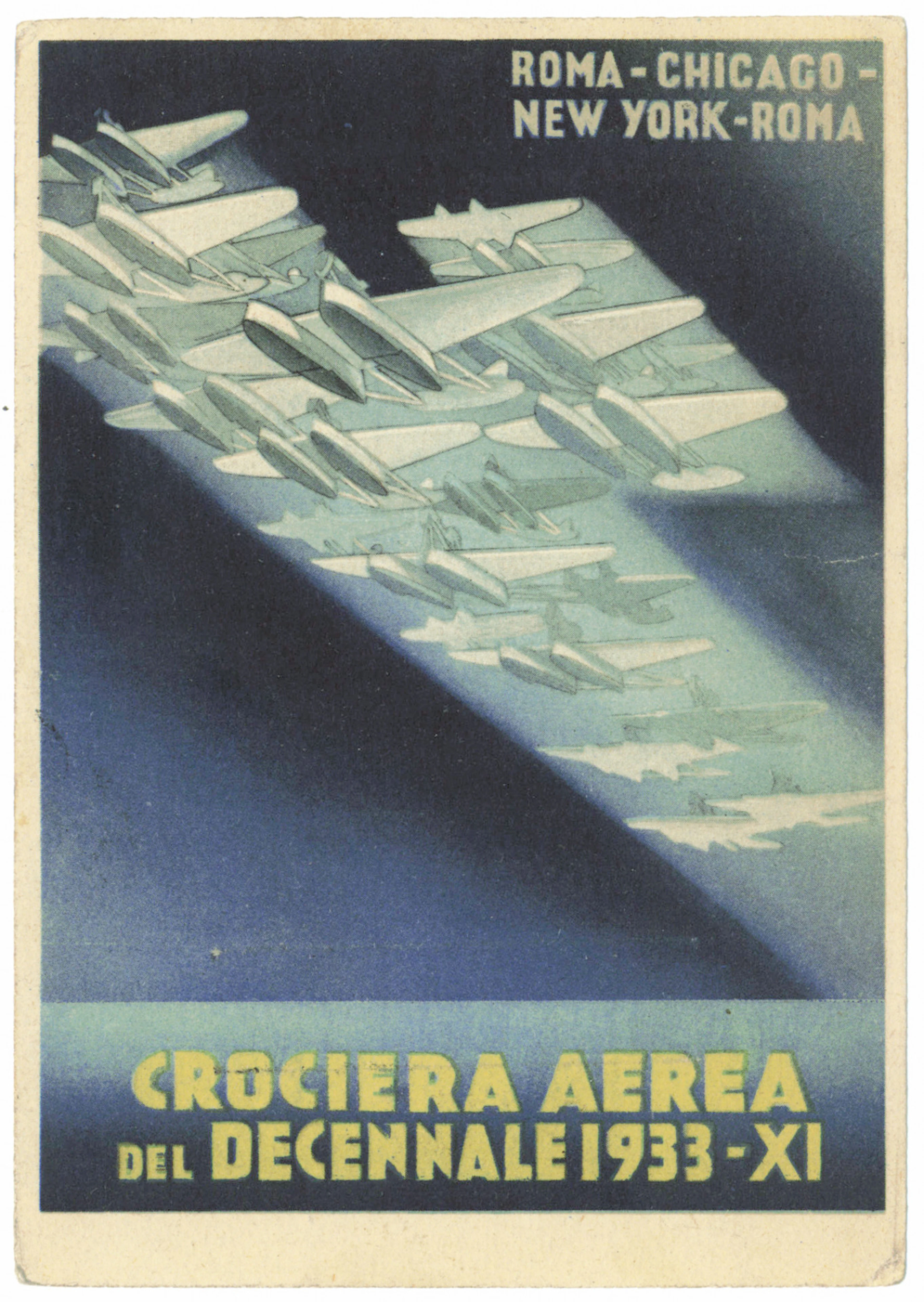 1933 Airmail, magnificent propaganda card ”Crociera aerea del Decennale