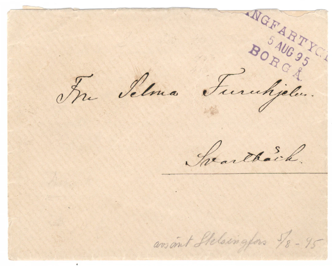 Cover sent from Helsinki 5.8.1895, where a ship postmark Ångfartyget