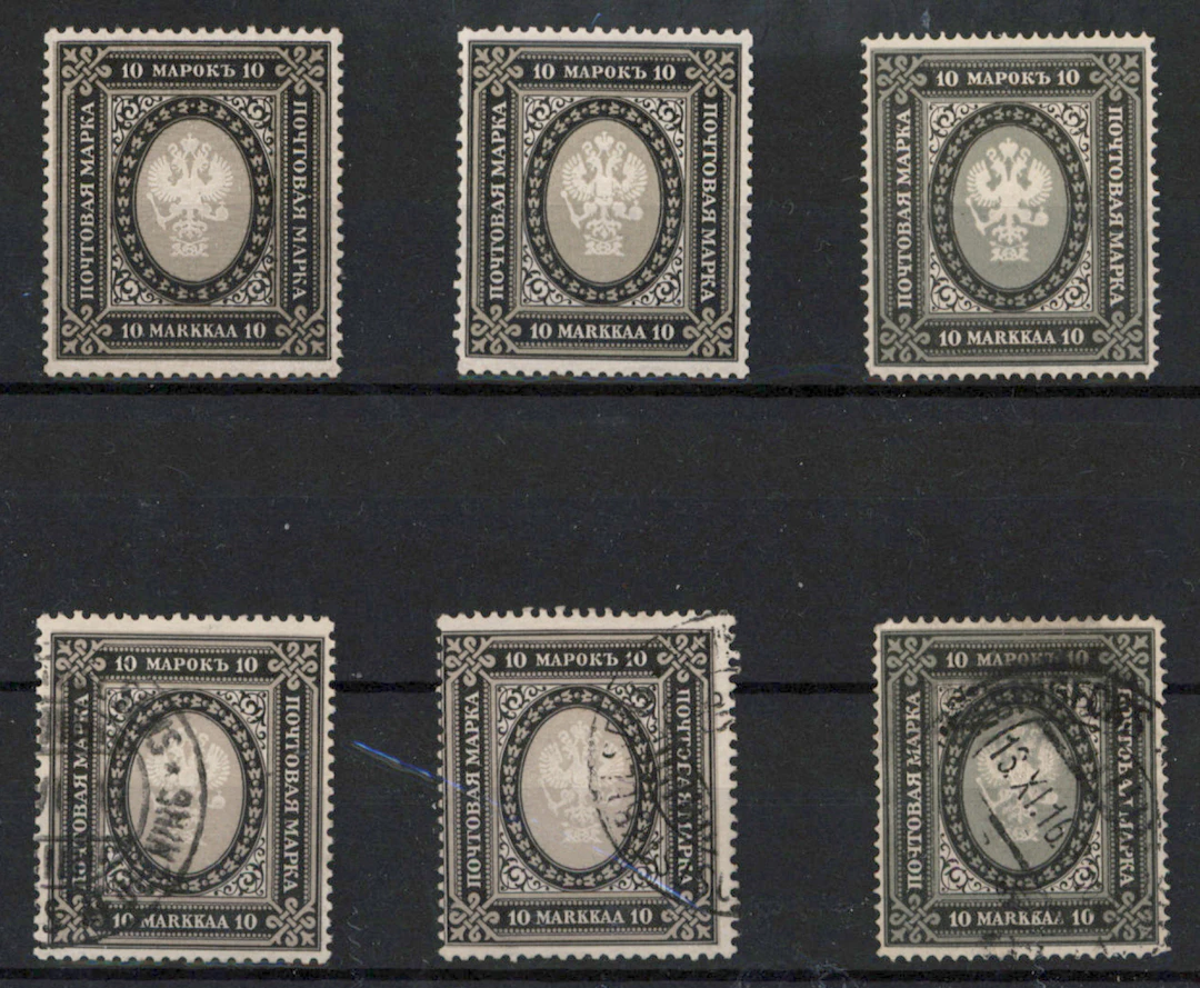 1901 - 1915 selection of 10 markka stamps six pieces. Some short perforation