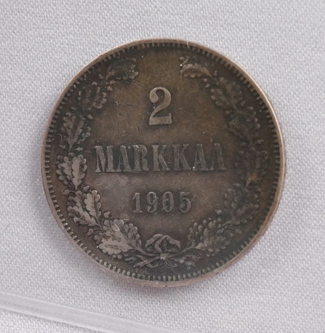 1905 2 markka silver. Toned.