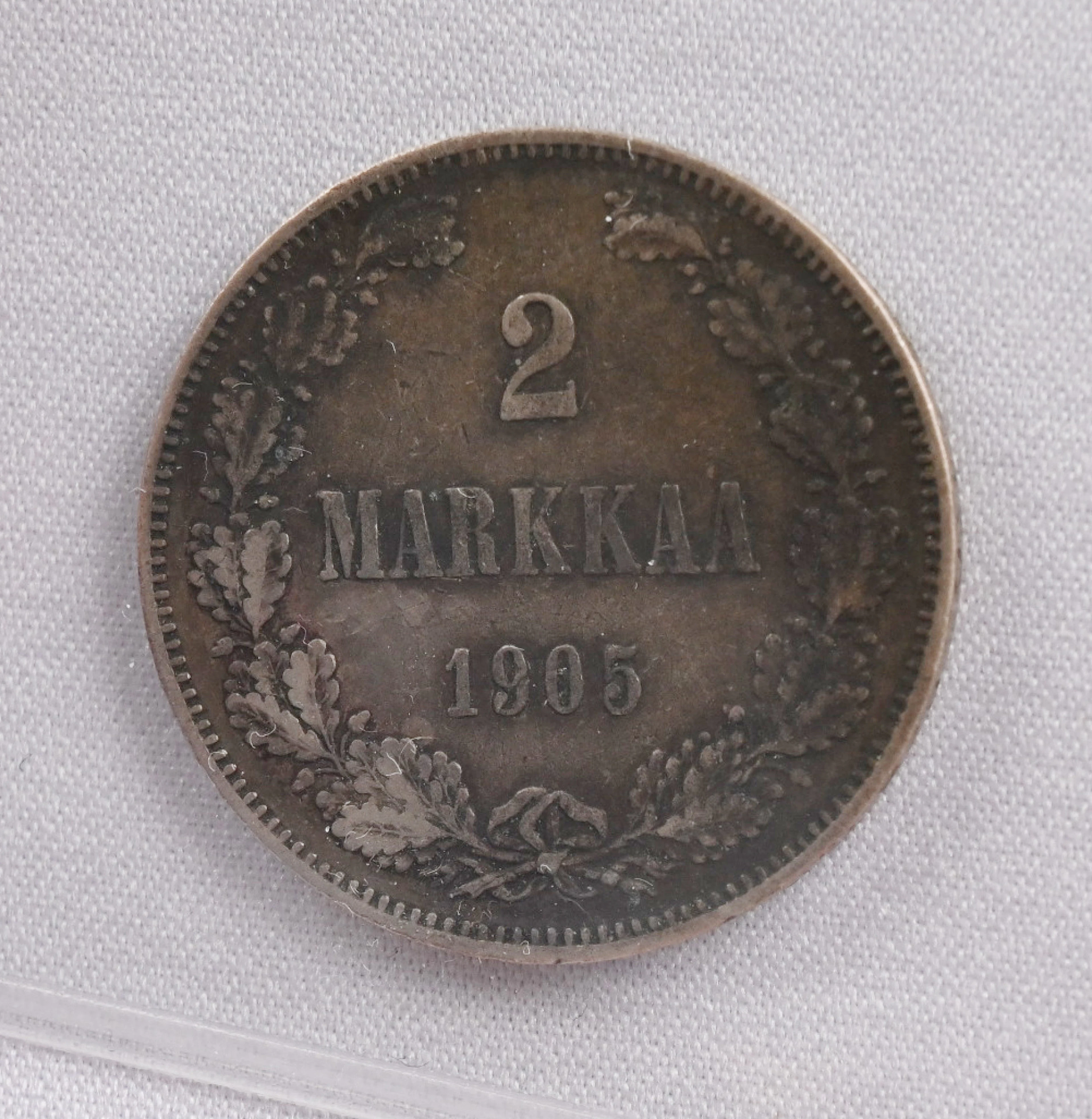 1905 2 markka silver. Toned.